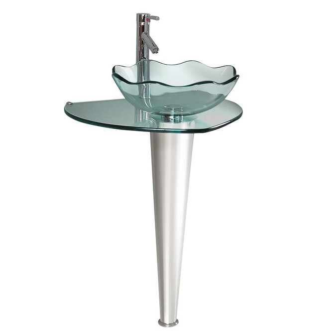 Fresca Netto Glass Stainless Steel, 24 Bathroom Pedestal Vanity Glass Vessel Sink Set