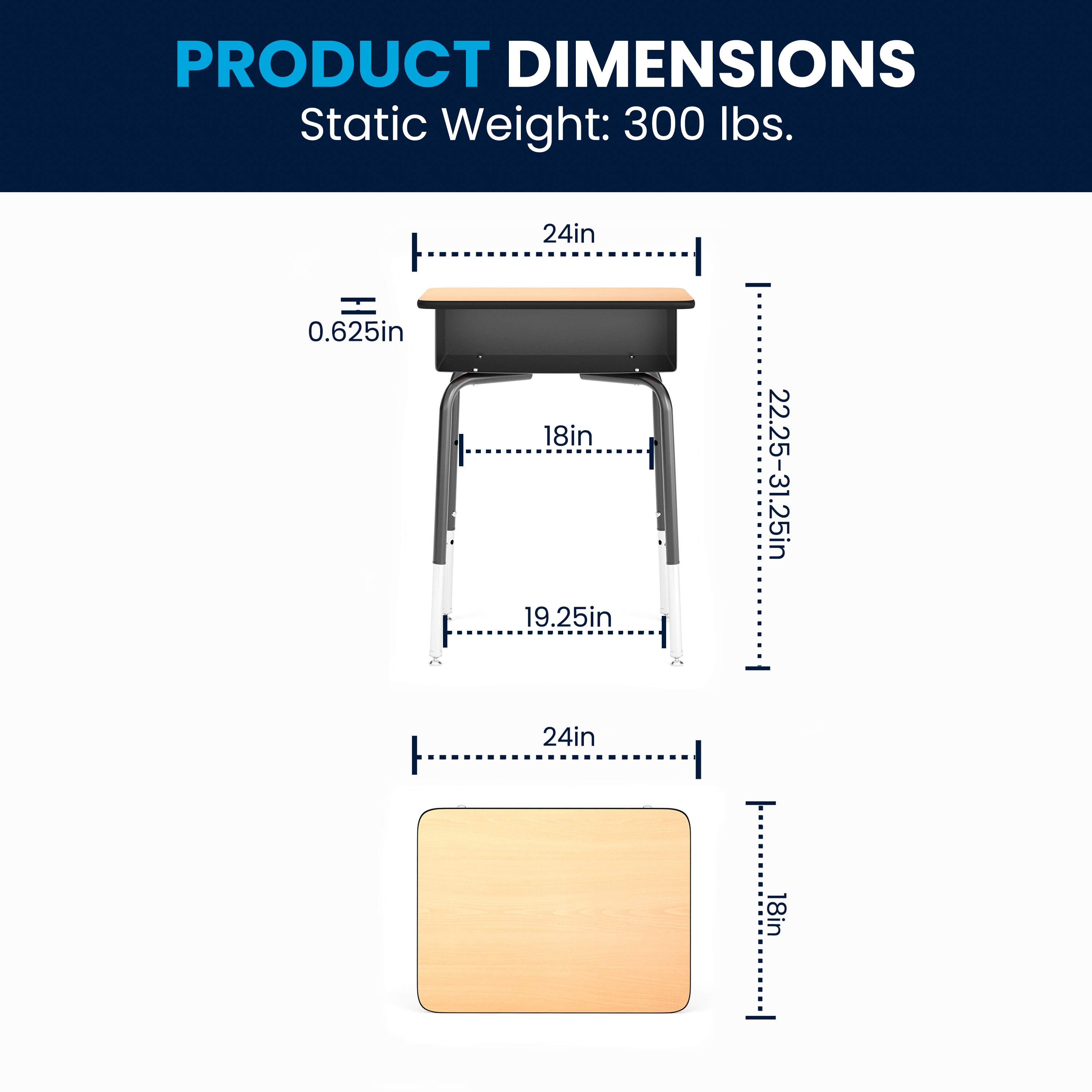Adjustable Height Black and Natural Wood Student Desk