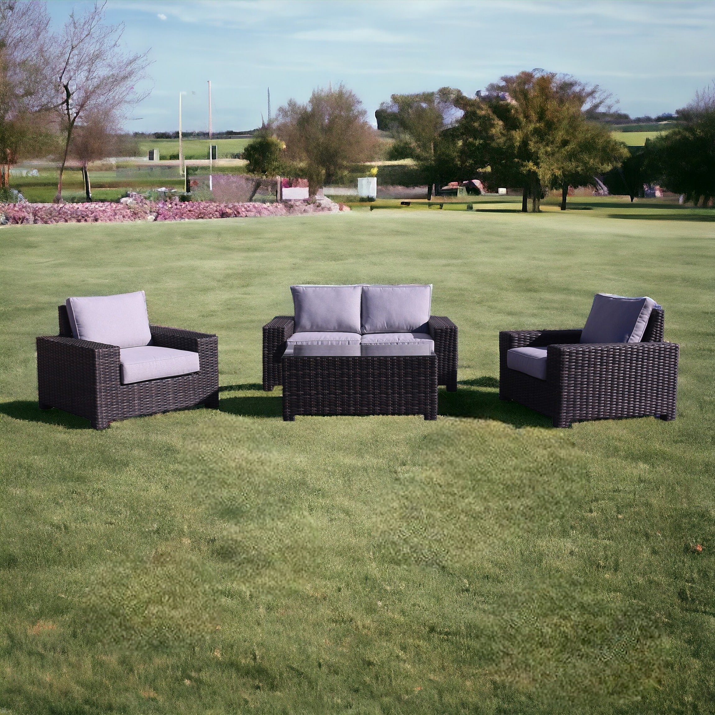 Courtyard Casual 5895 St Lucia 4 -Piece Wicker Patio Conversation Set with Gray Cushions