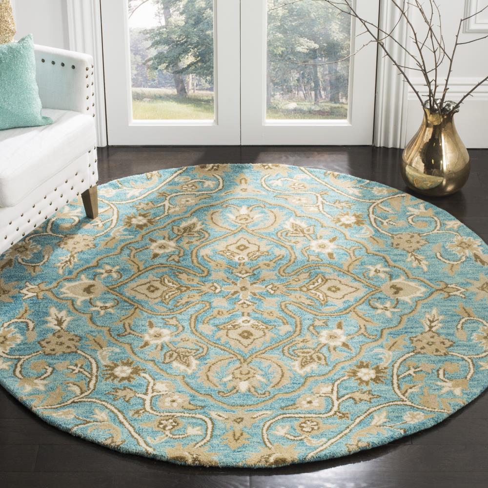 Safavieh Bella Citron 5 x 5 Wool Blue/Taupe Round Indoor Floral ...