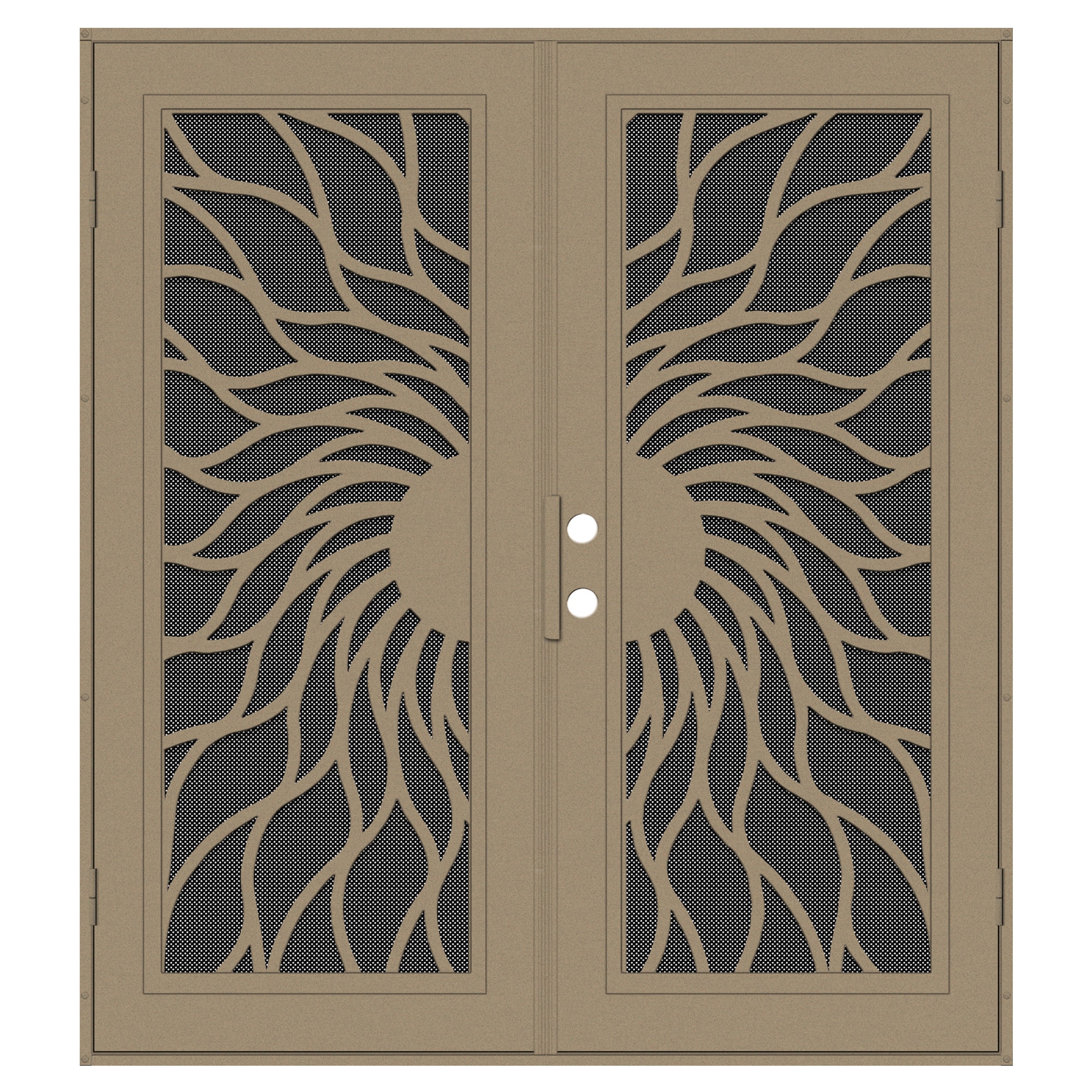 TITAN 3S2001KL2DTP9A Premium Aluminum Security Door 72-in x 80-in Desert Sand Aluminum Surface mount Right-hand outswing Double Security Door with Black Screen and Double bore