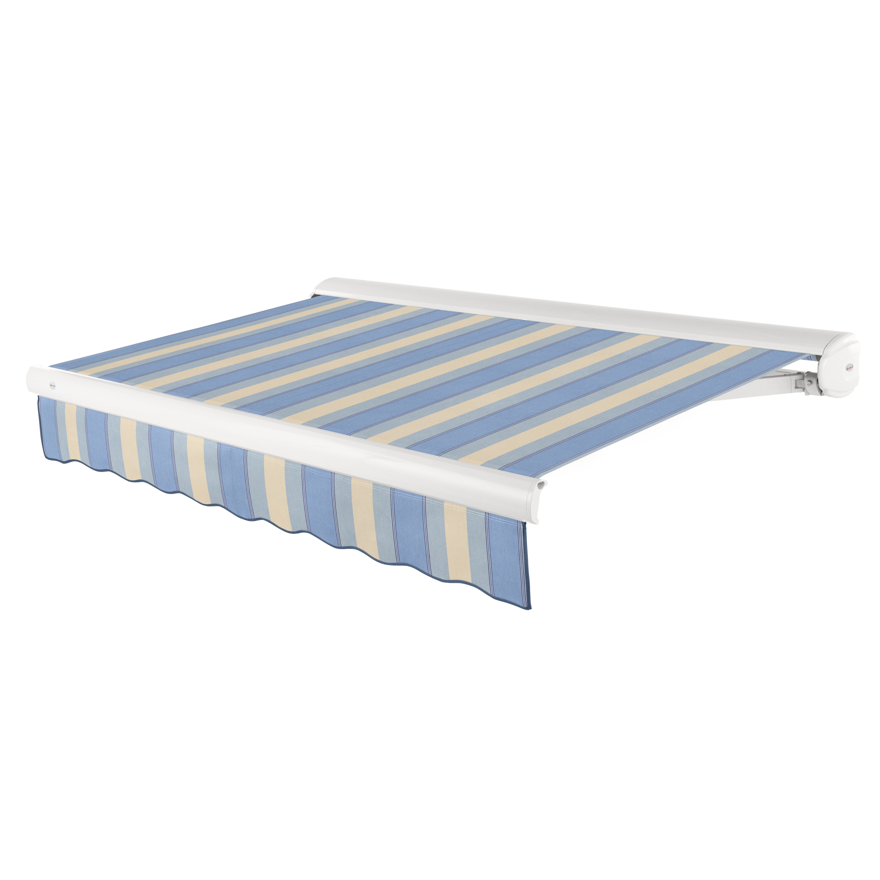Awntech KWL12-L-DBTD Key West 144-in Wide x 120-in Projection x 10-in Height Fabric Dusty Blue/Tan Multicolor Stripe Striped Motorized Retractable Patio Awning