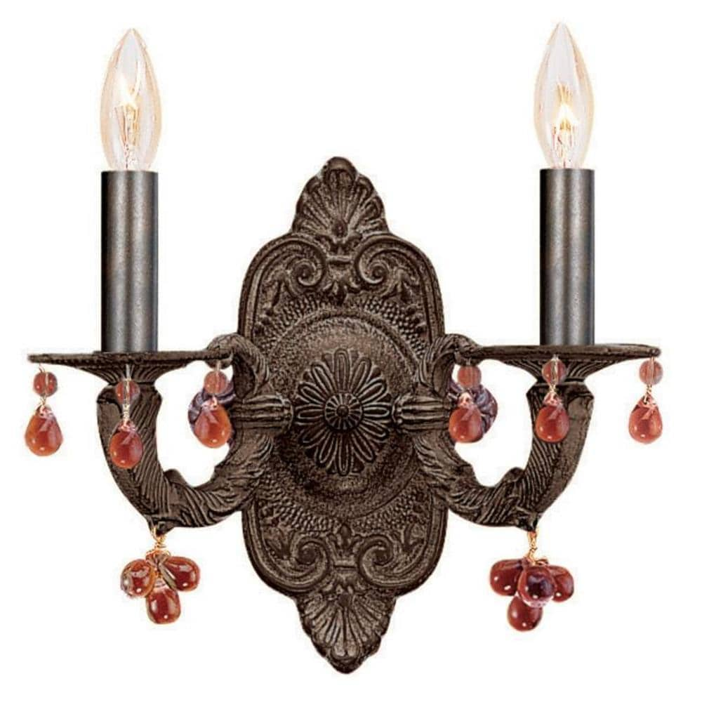 Paris Market 11-in W 2-Light Distressed Bronze Rustic Incandescent Wall Sconce | - Crystorama 5200-VB-AMBER