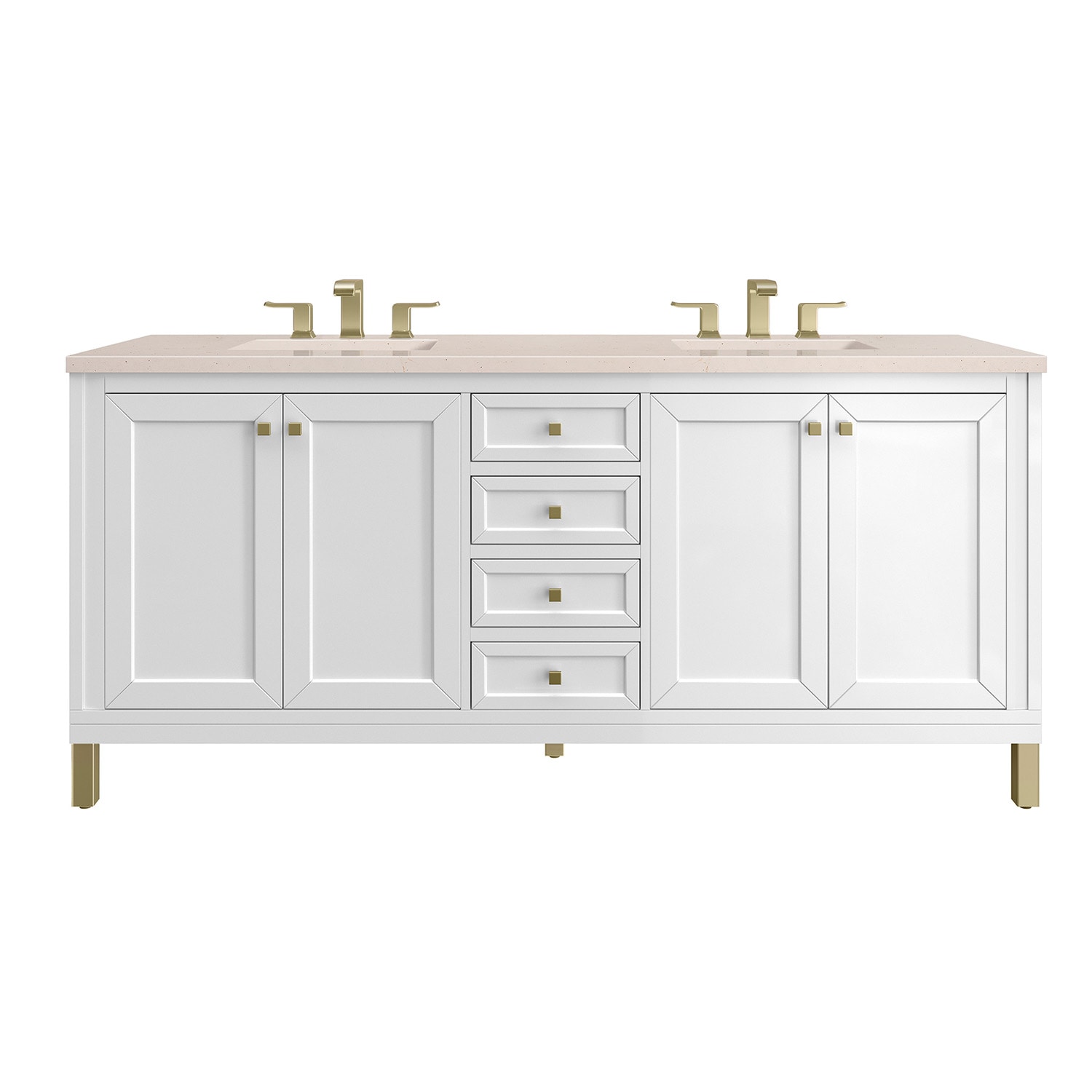 James Martin Vanities 305-V72-GW-3EMR Chicago 72-in Glossy White Undermount Double sink Floating Bathroom Vanity with Eternal Marfil Quartz Top