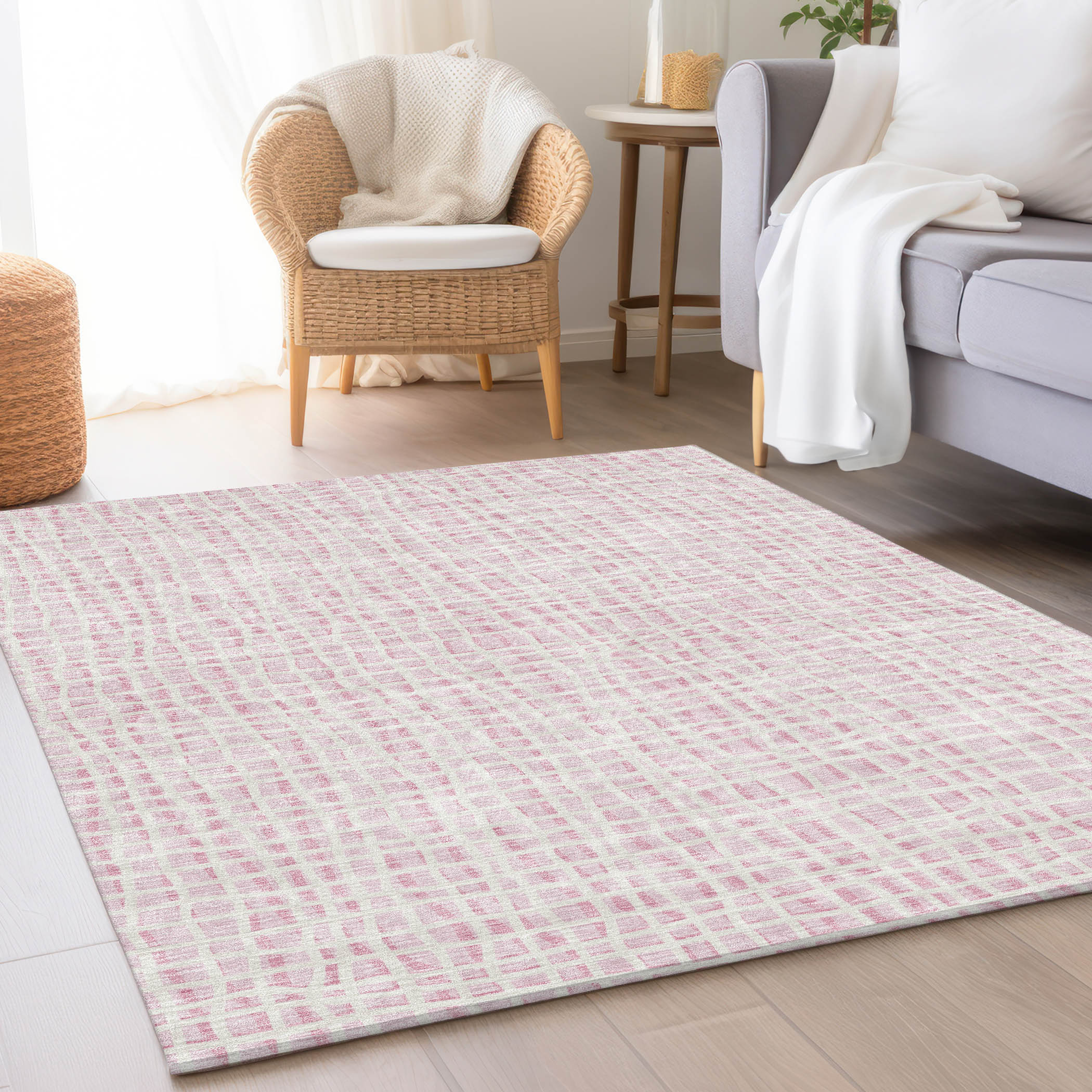 Addison Rugs ACN729PI3X5 Chantille ACN729PI 3 x 5 (ft) Polyester Pink Rectangular Indoor/Outdoor Geometric Machine washable Area rug