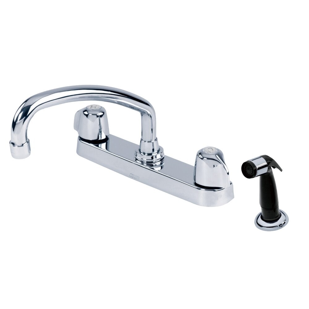 Gerber Classics Two Handle Cover Plate Mounted Kitchen Faucet with Metal Handles Sidespray and Tubular Swing Spout