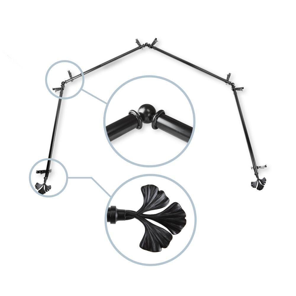 Hart & Harlow L4BAY-72-2 Cory 13/16-in 4-sided 28-in to 48-in Black Steel Bay window curtain rod with Finials