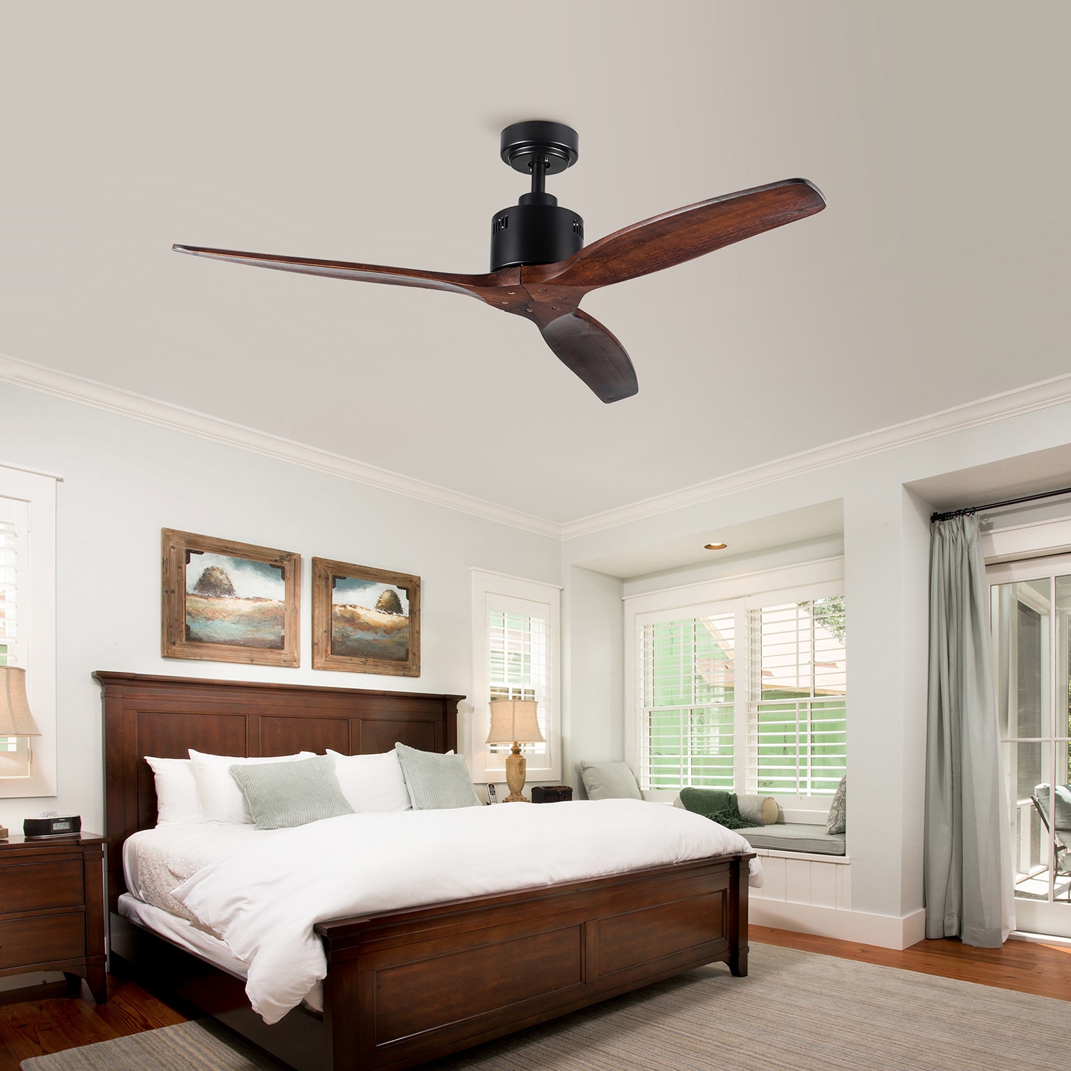 SINOFURN 52-in Brown Indoor Ceiling Fan and Remote (3-Blade) in the ...