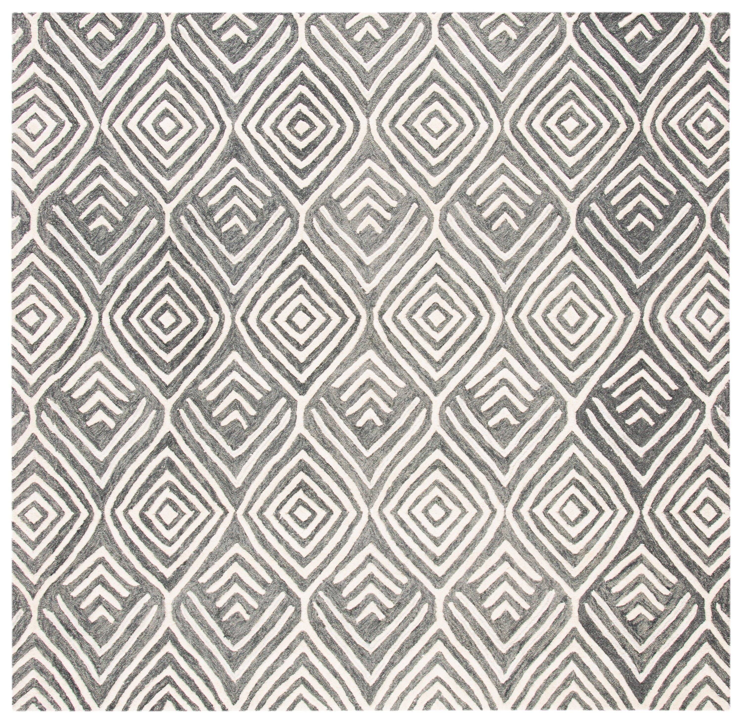 Elegant Ivory & Grey Floral Tufted Wool Square Rug - 6'x6'