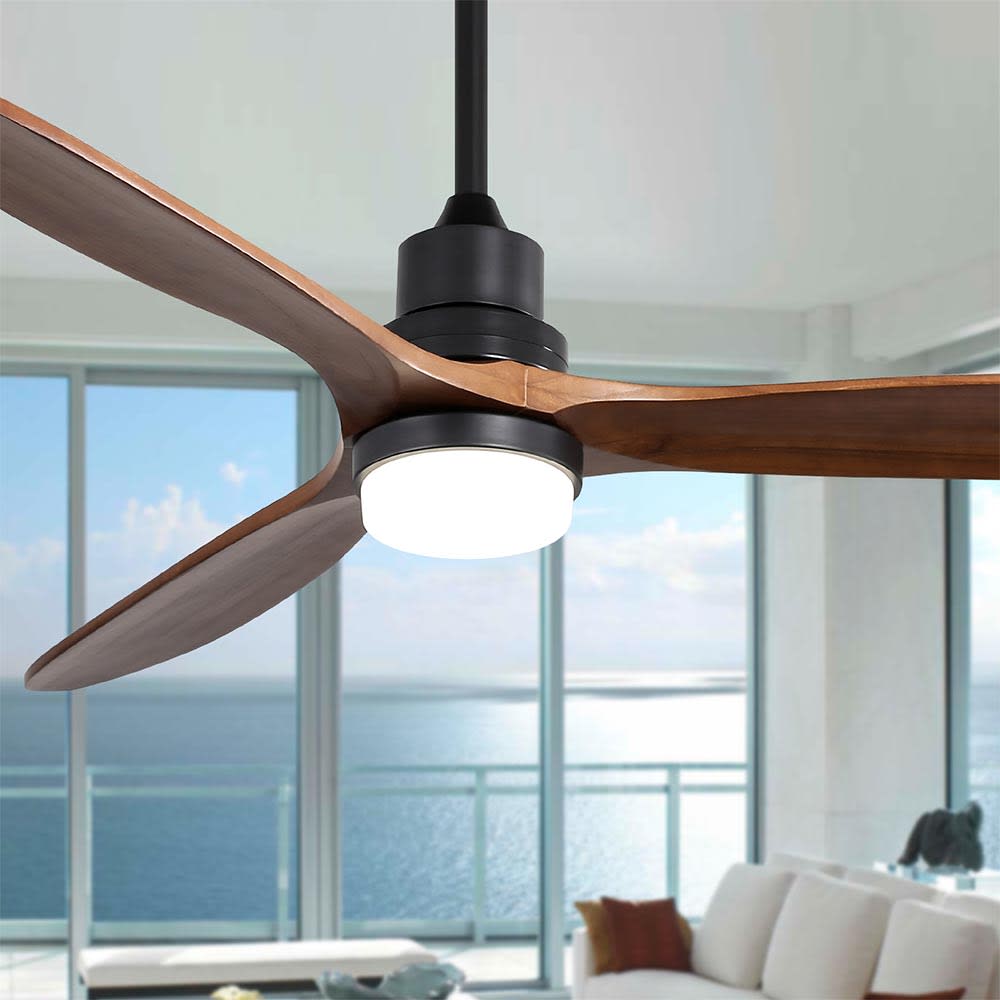 JUJABU FAN-11 Black 60 Inch Ceiling Fan With Lights 3 Solid Wood Fan Blade Noiseless Reversible Motor Remote Control