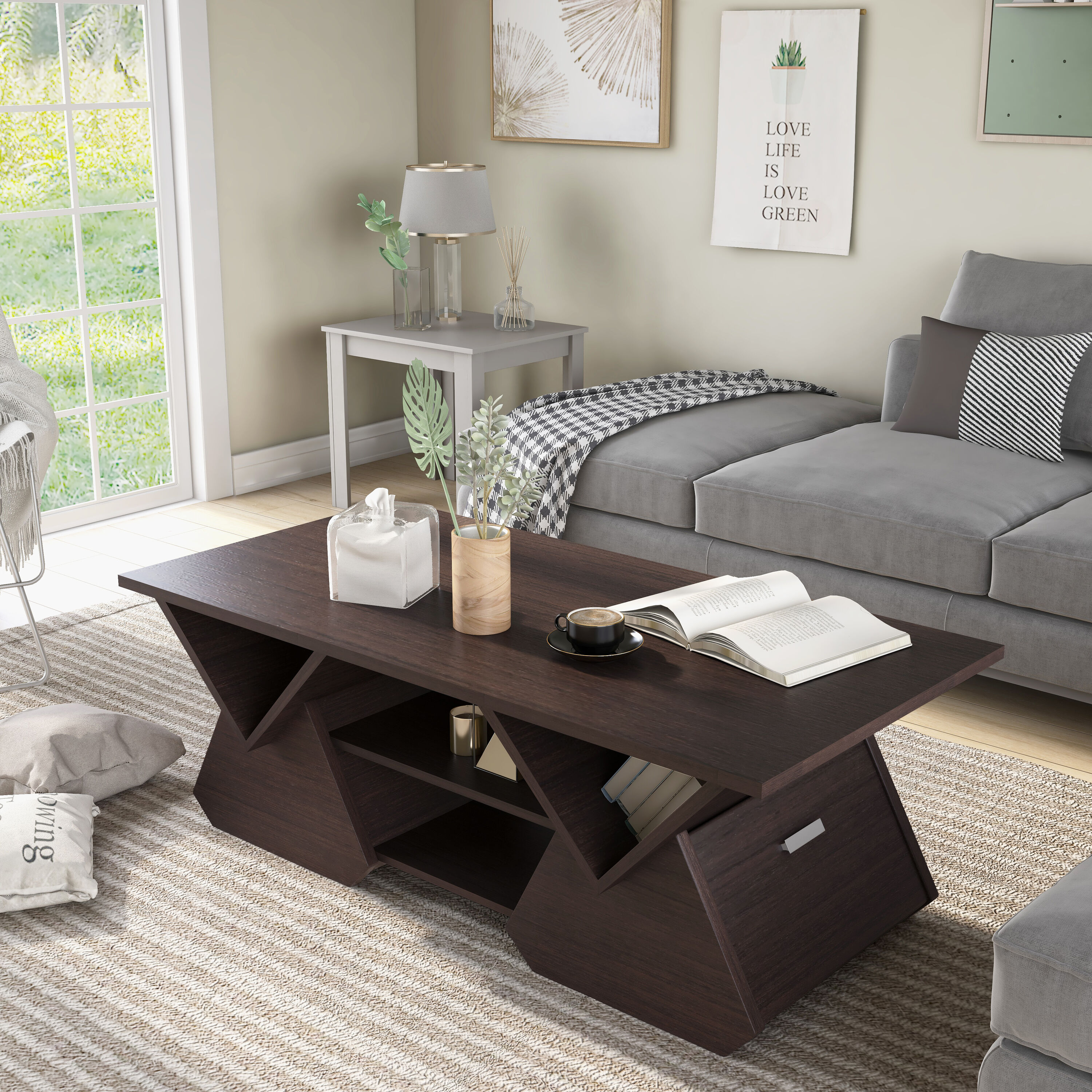 Furniture of America YNJ-1404-5 Milaia Espresso Modern Coffee Table with Storage