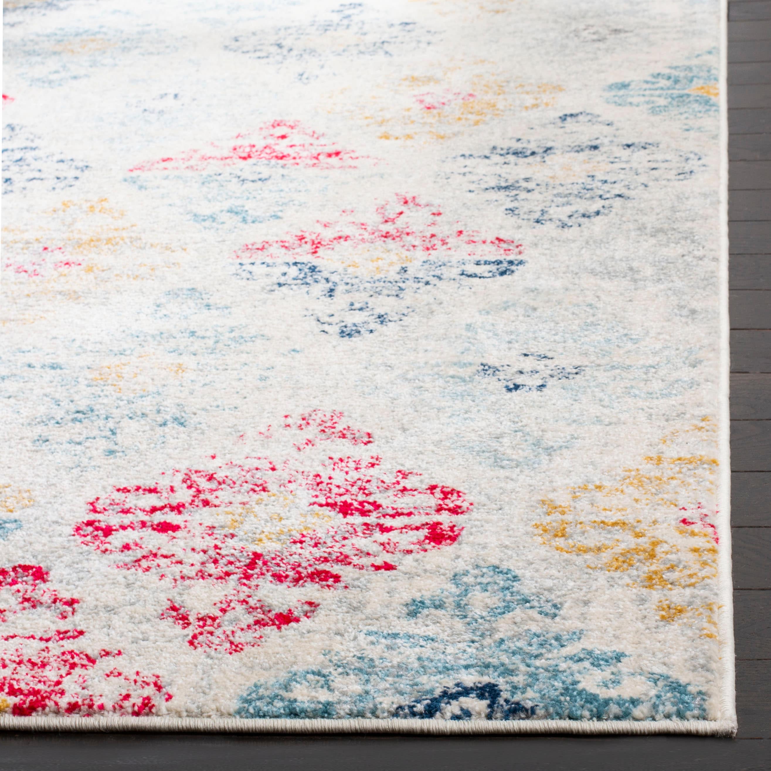 Elegant Ivory and Blue Reversible Rectangular Synthetic Rug 3' x 5'