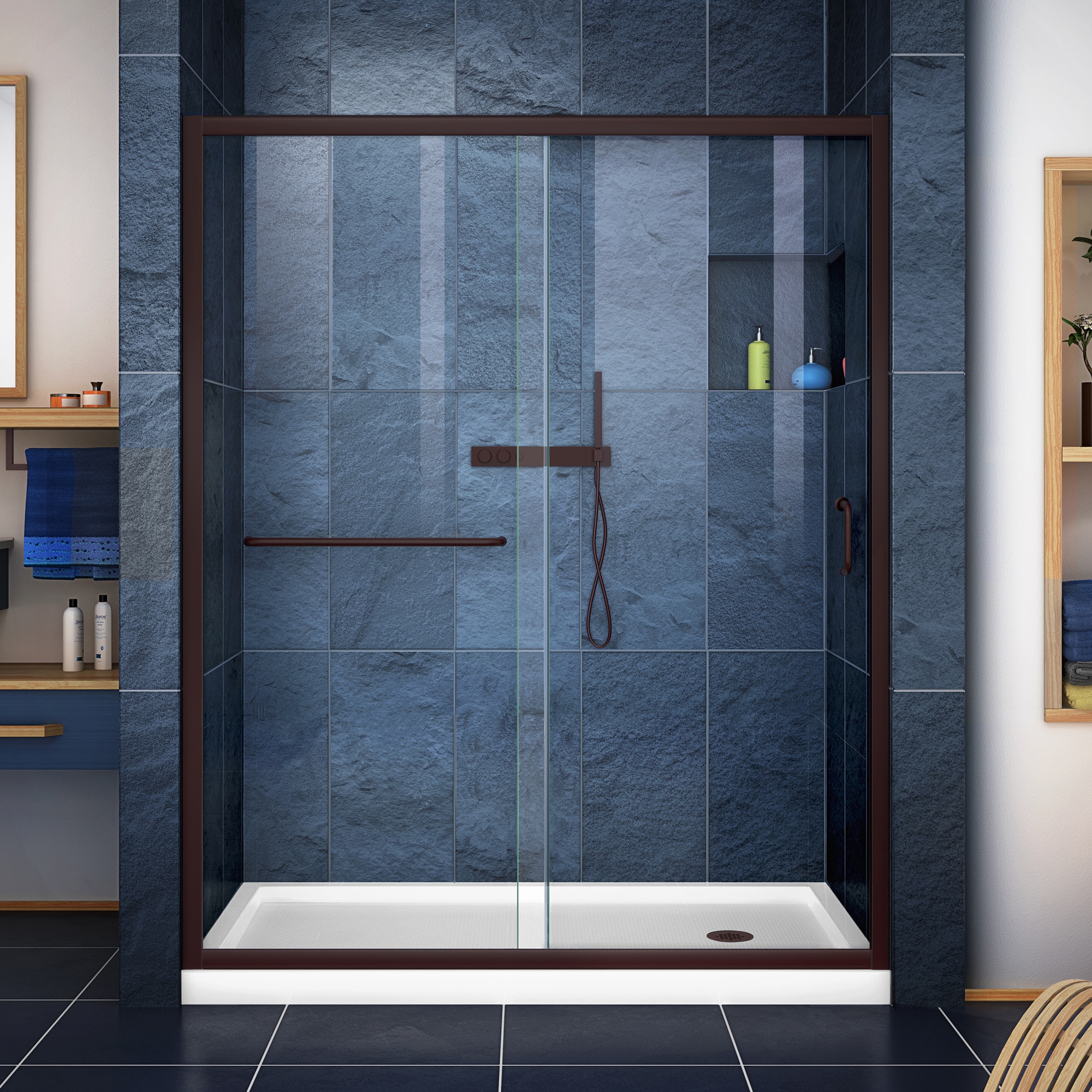 Small Bathroom Glass Enclosure Shower Stall with 2 Hinged Doors