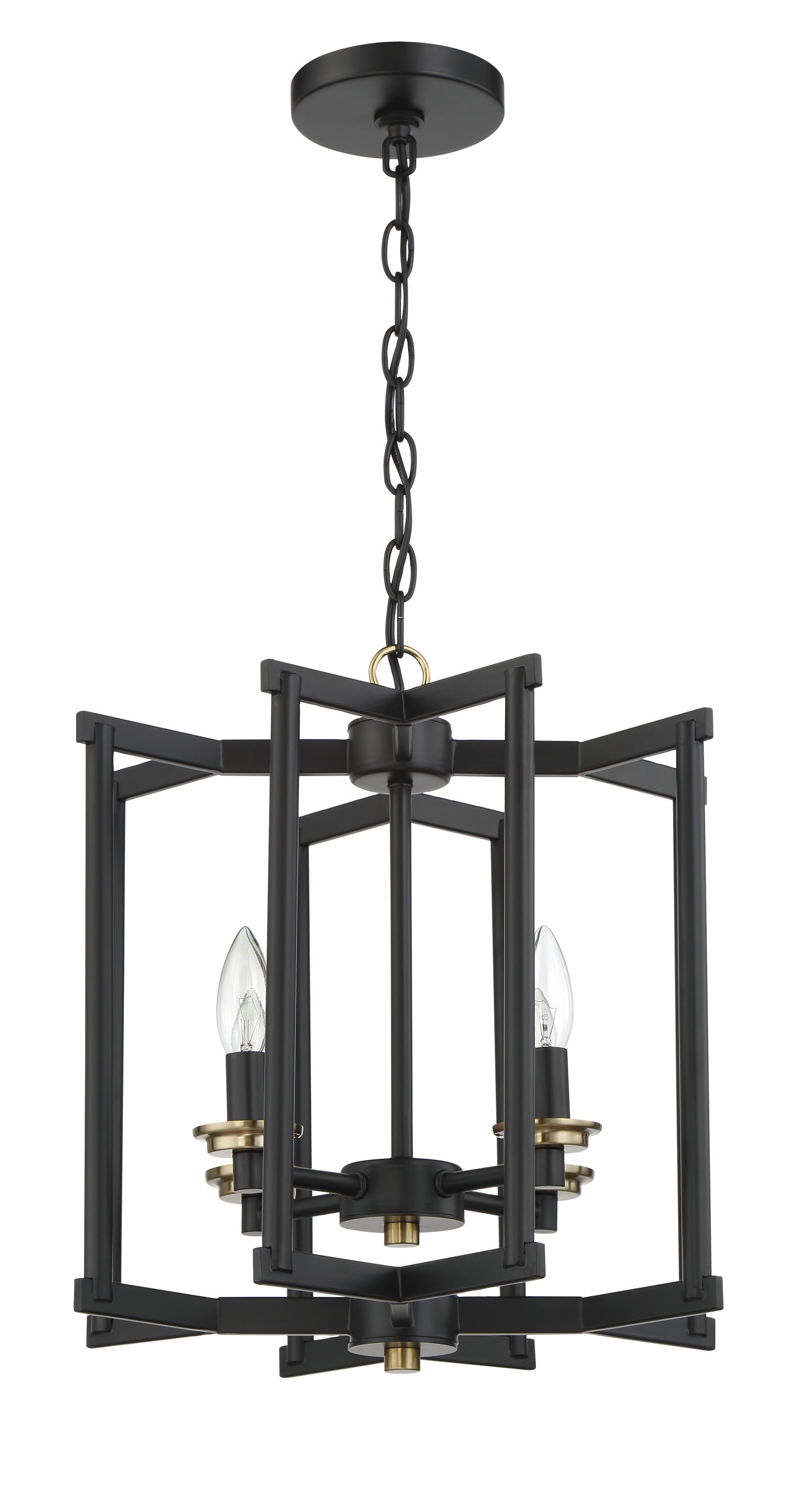 Flat Black and Satin Brass 4-Light Geometric Chandelier