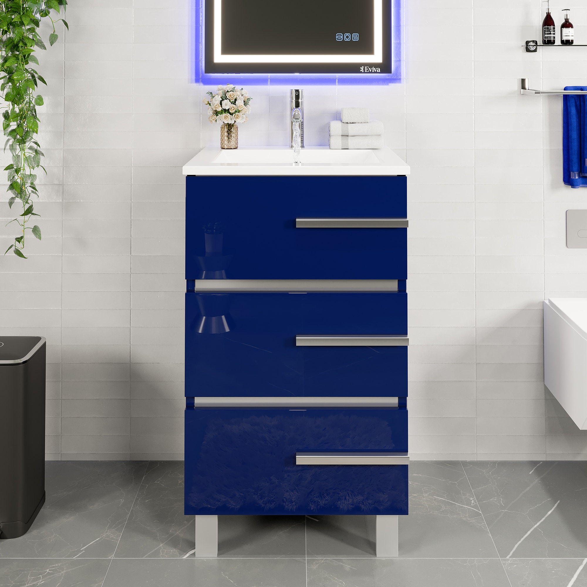 Eviva EVVN580-24BLU Deluxe 24-in Blue Single Sink Bathroom Vanity with White Porcelain Top