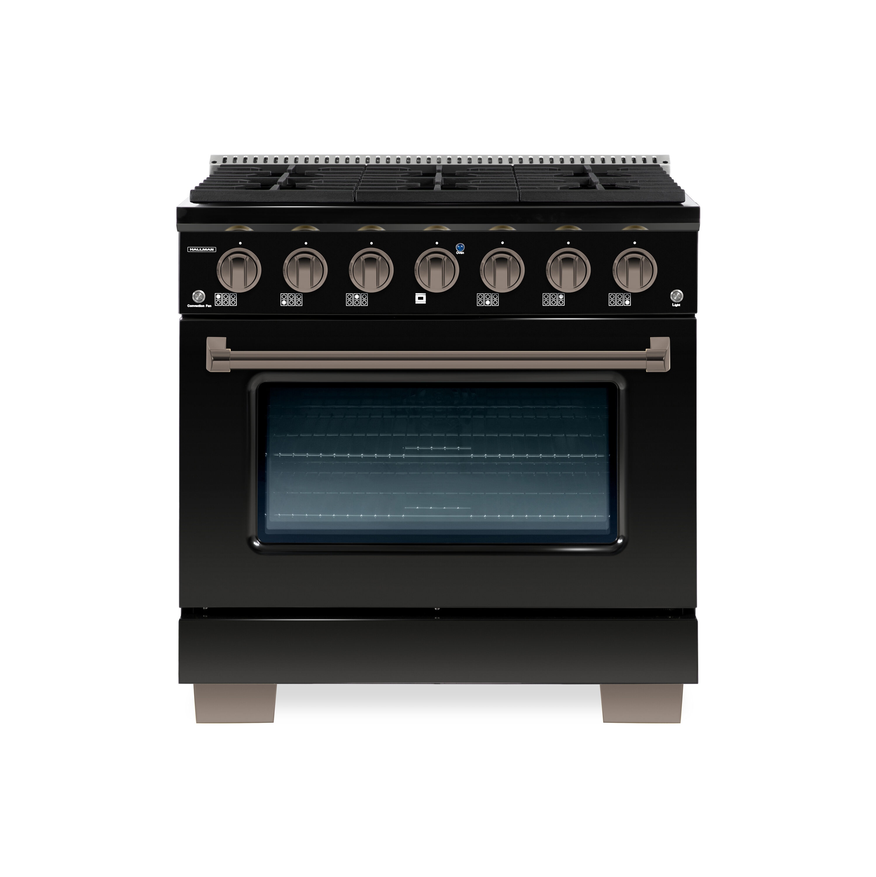 Hallman HBRG36BZGB 36-in 6 burners 5.2-cu ft Convection Oven Freestanding Natural Gas Range ( Glossy Black )