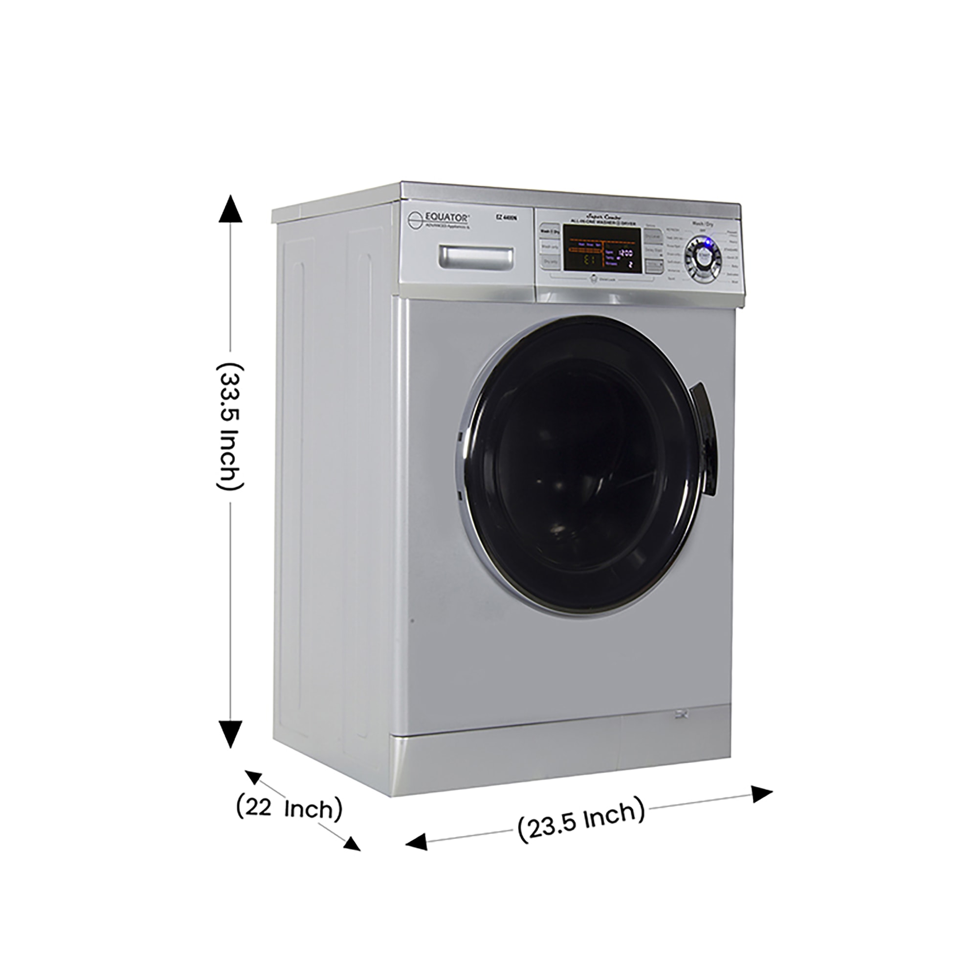 Sleek Silver Washing Machine With Detergent Bottle And Clothing