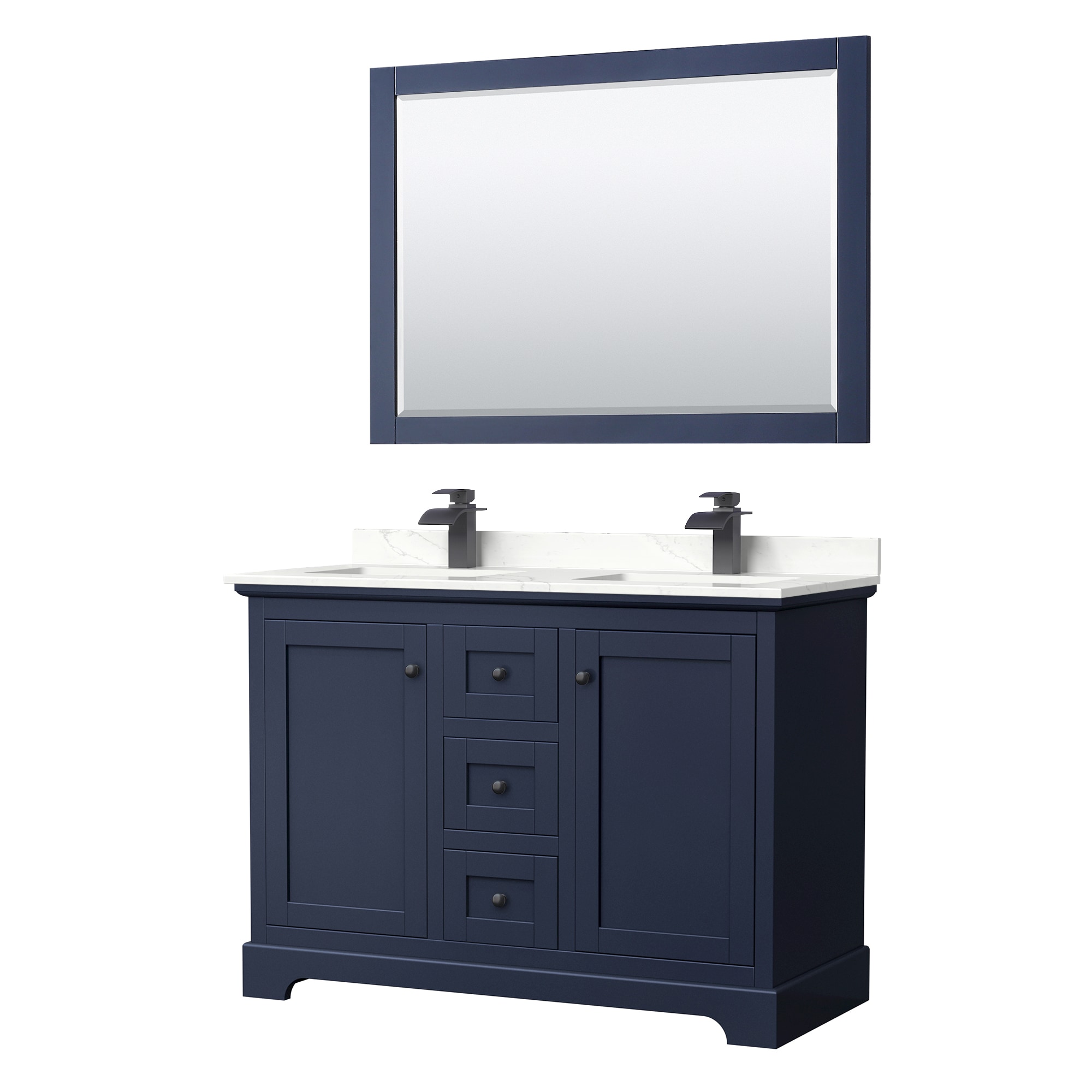 Wyndham Collection WCV232348DBBGTUNSM46 Avery 48-in Dark Blue Undermount Double Sink Bathroom Vanity with Giotto Quartz Top (Mirror Included)