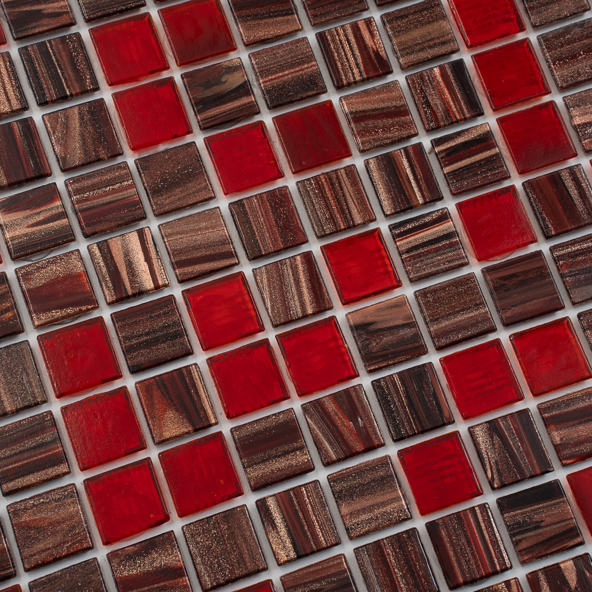 Mingles 12" x 12" Glossy Red and Brown Glass Mosaic Tile