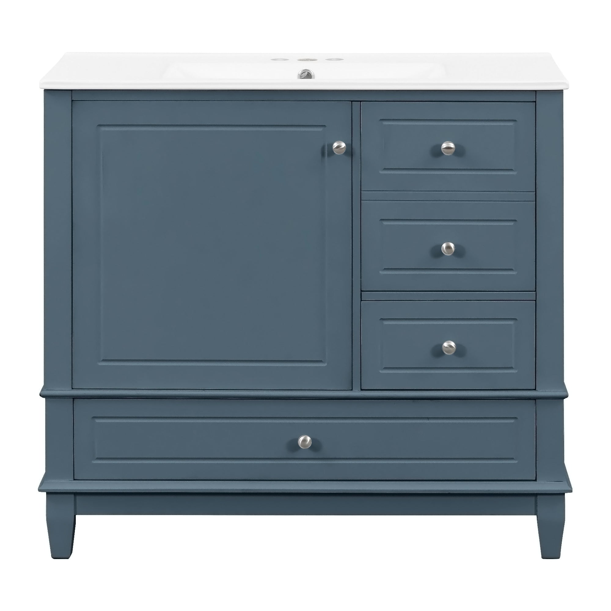 Vanityfus  36-in Bathroom Vanity Blue Grey Single Sink Combo with Ceramic Top 1 Soft Close Door 3 Drawers