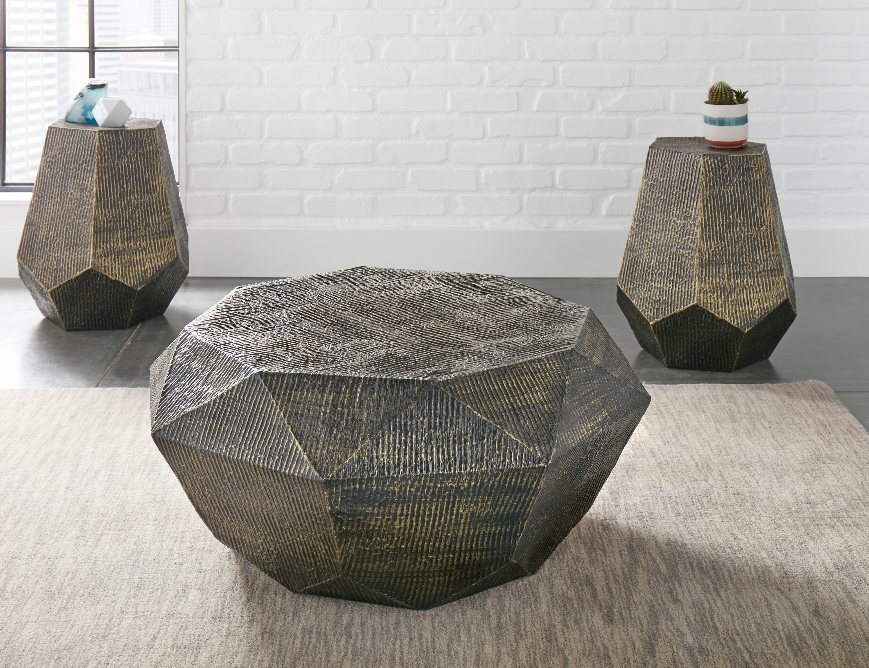 Donato Hexagonal Gold Metal End Table