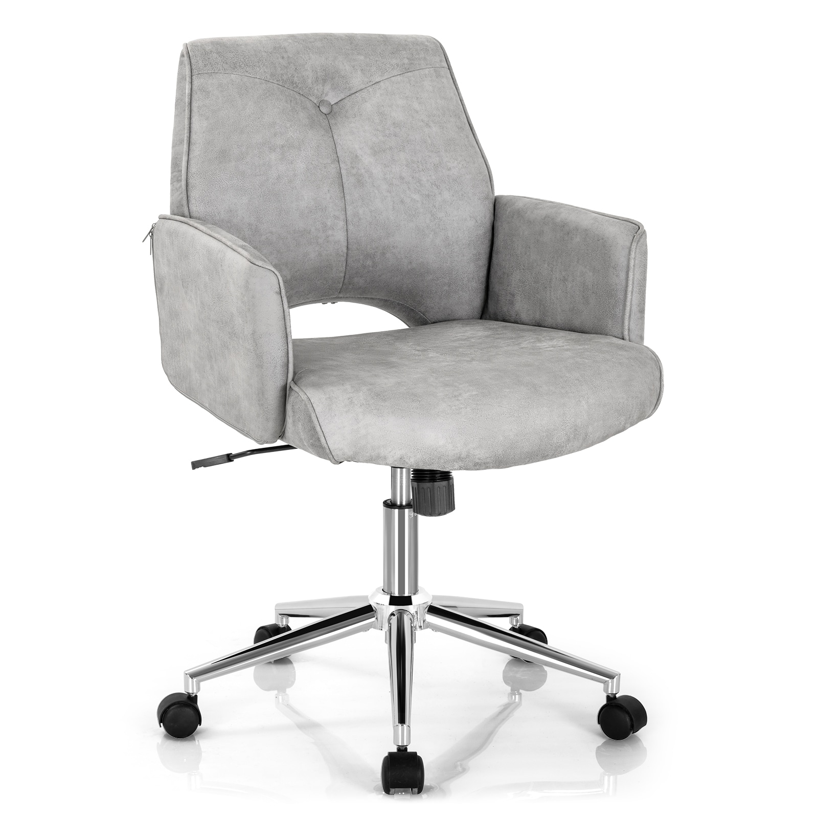 Slickblue D-CO-RG72201BC Gray Mid Back Leather Office Chair with Hollow Back Design 19 Inch –23 Inch Adjustable Height and Rolling Casters for Home or Workspace