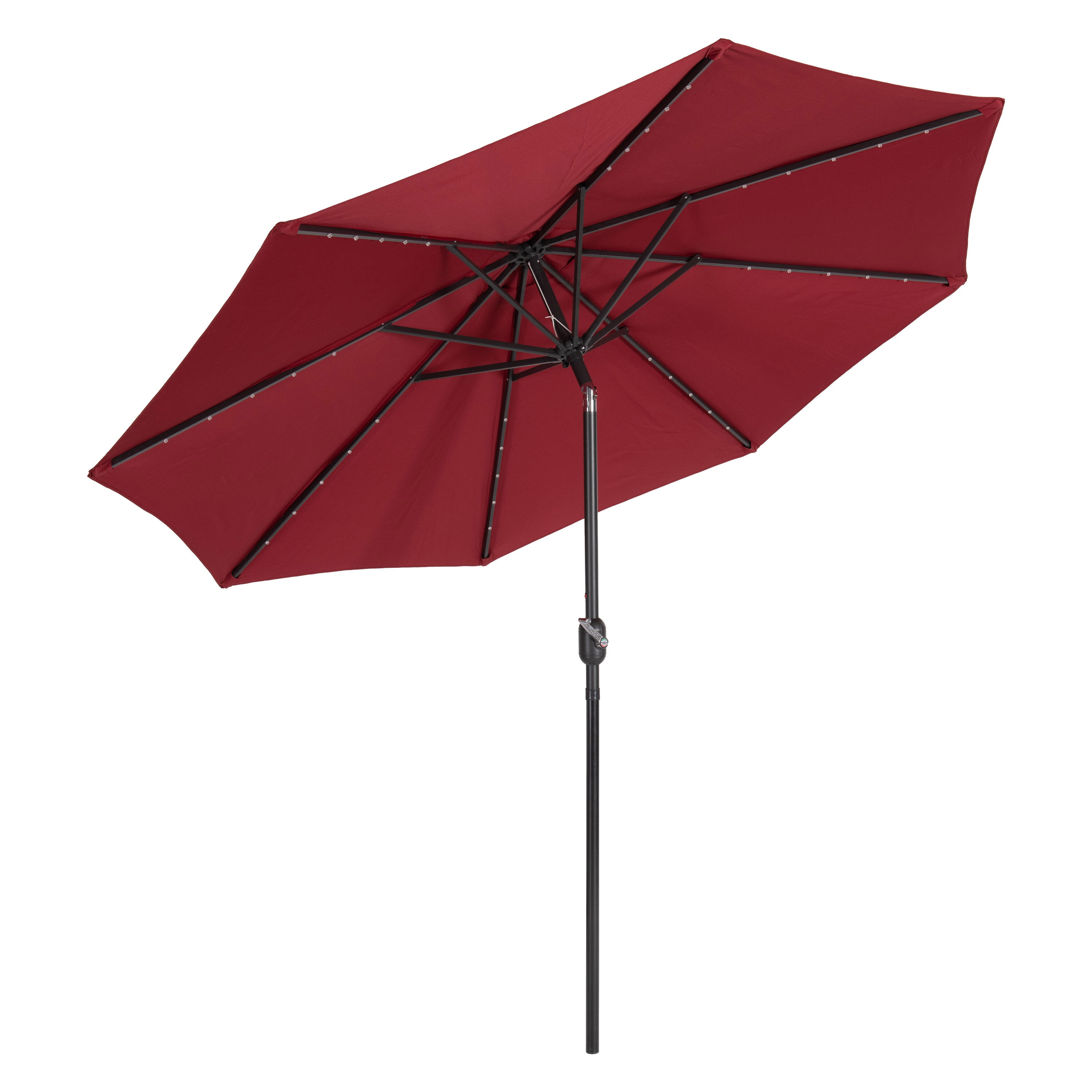 CorLiving PMJ-103-U 9-ft Steel Red Push-button Tilt Market Patio Umbrella with Lights
