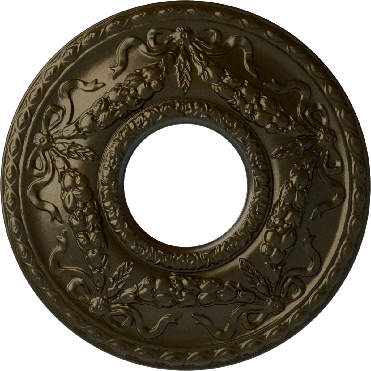 Ekena Millwork CM26HUGGS Hurley 22.125-in W x 22.125-in L Painted Green Gold Polyurethane Whole Ceiling Medallion