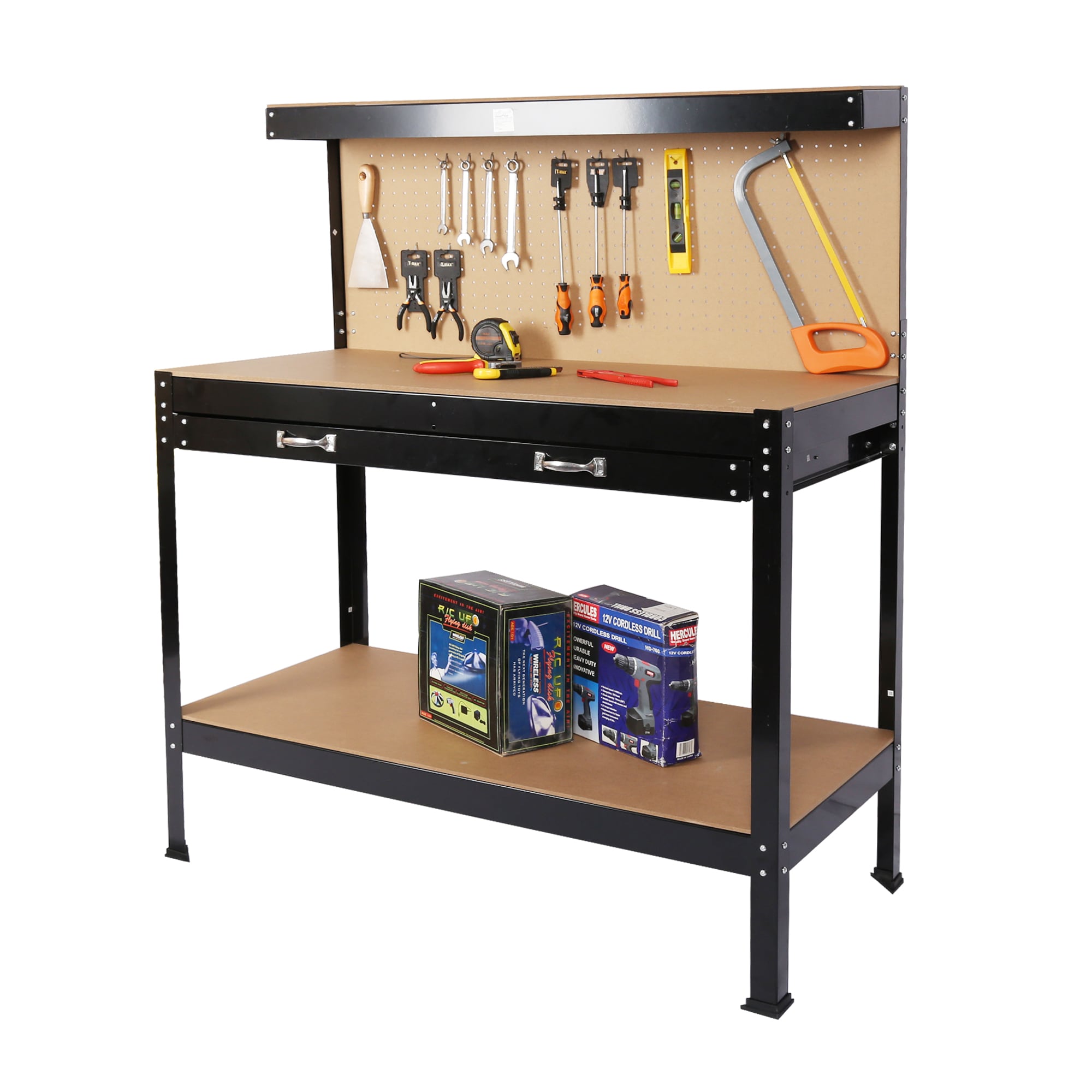 LOVMOR Steel Workbench Tool Storage Work Bench Workshop Tools Table W Drawer and Peg Board 63inch #SF-M-W46517479
