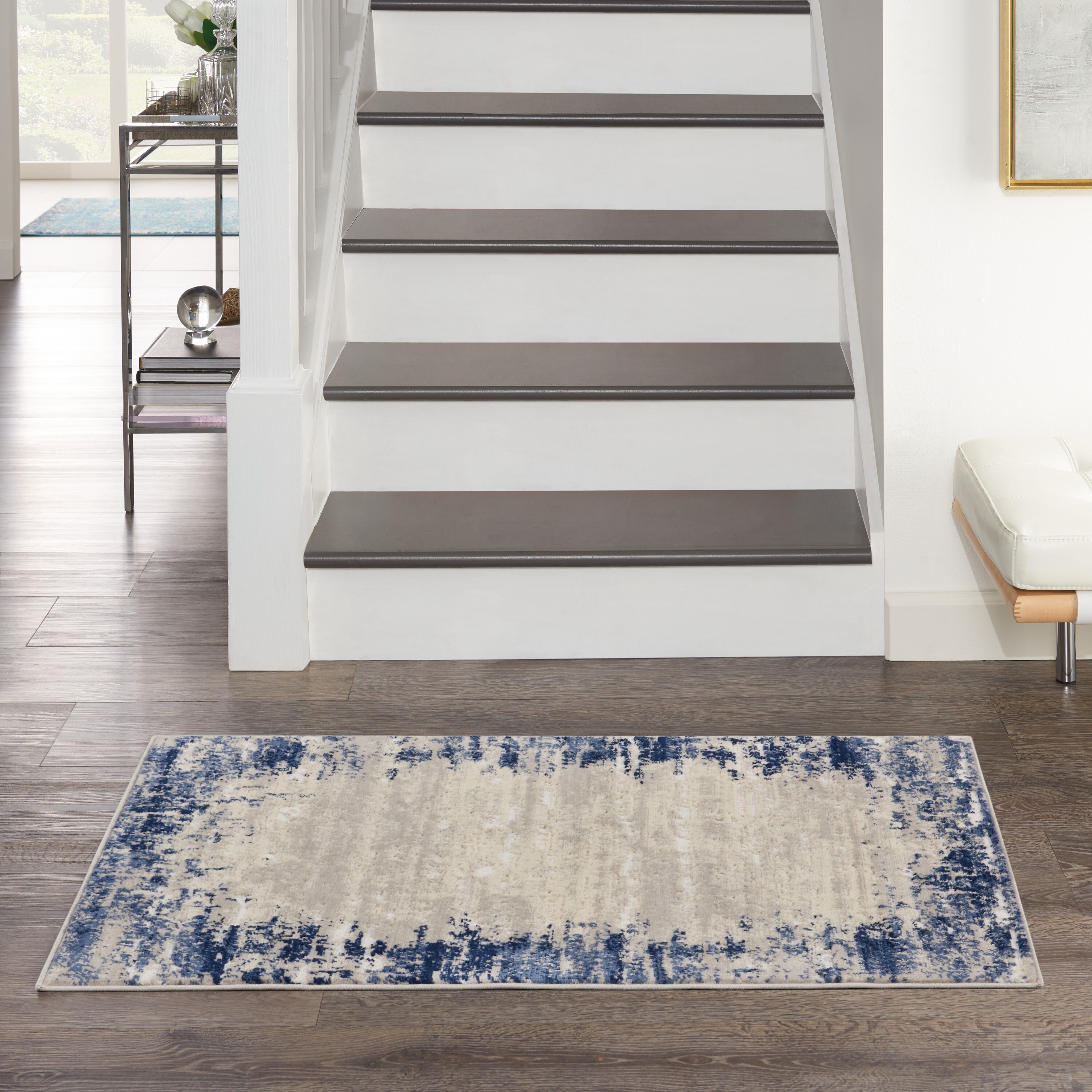 Nourison 99446841285 Cyrus 3 x 4 (ft) Loomed Polypropylene Ivory/Navy Rectangular Indoor Distressed/Overdyed Area rug
