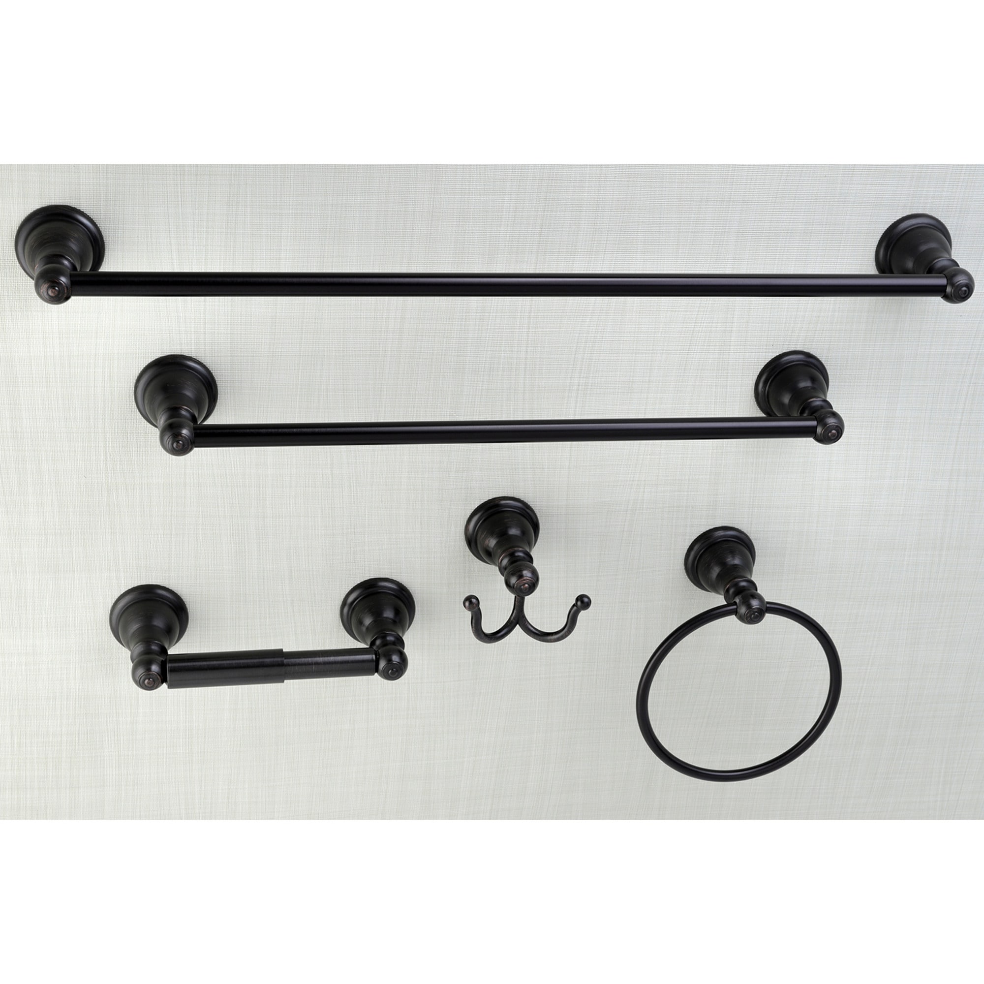 Kingston Brass WLBAHK51124785 5 -Piece Santa Fe Oil Rubbed Bronze Decorative Bathroom Hardware Set Towel Bar, Toilet Paper Holder, Towel Ring ,Robe Hook Included