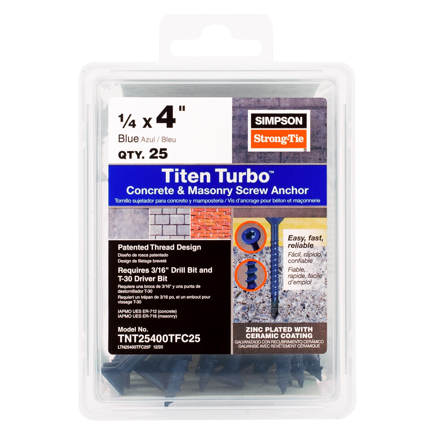 Simpson Strong-Tie TNT25400TFC25 1/4-in x 4-in Concrete Screw Anchors 25-Pack