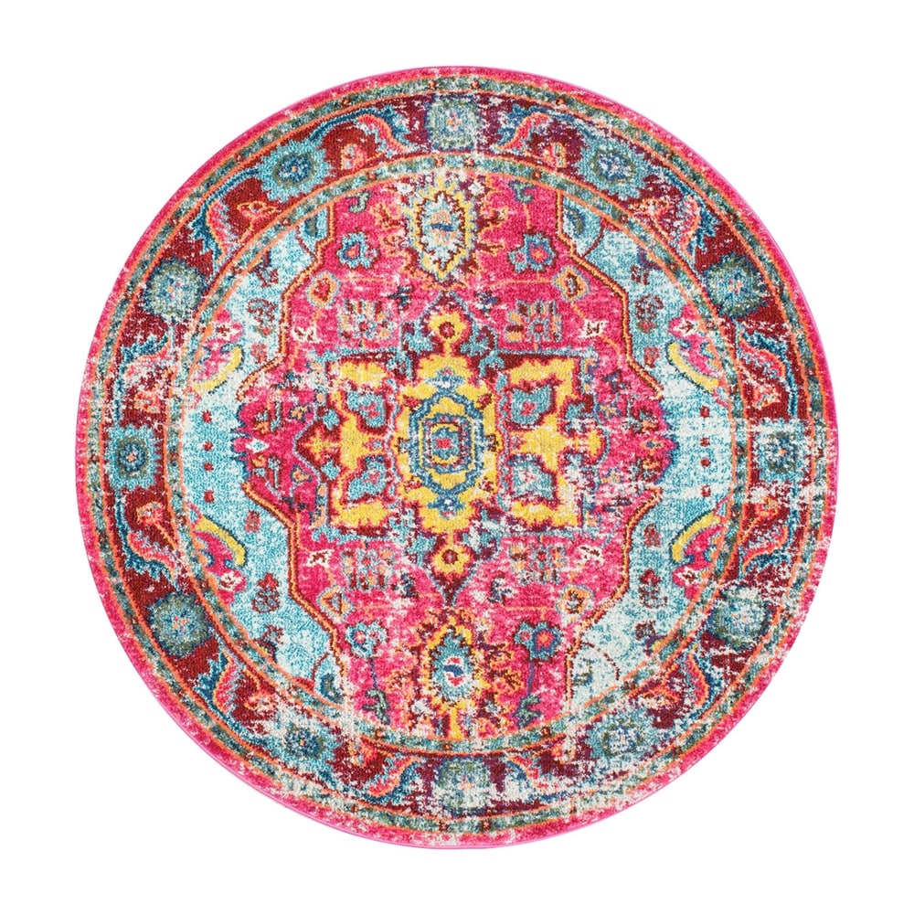 nuLOOM KKCB11A-53053R Corbett 5 x 5 (ft) Polypropylene Multi Round Indoor Distressed/Overdyed Oriental Area rug