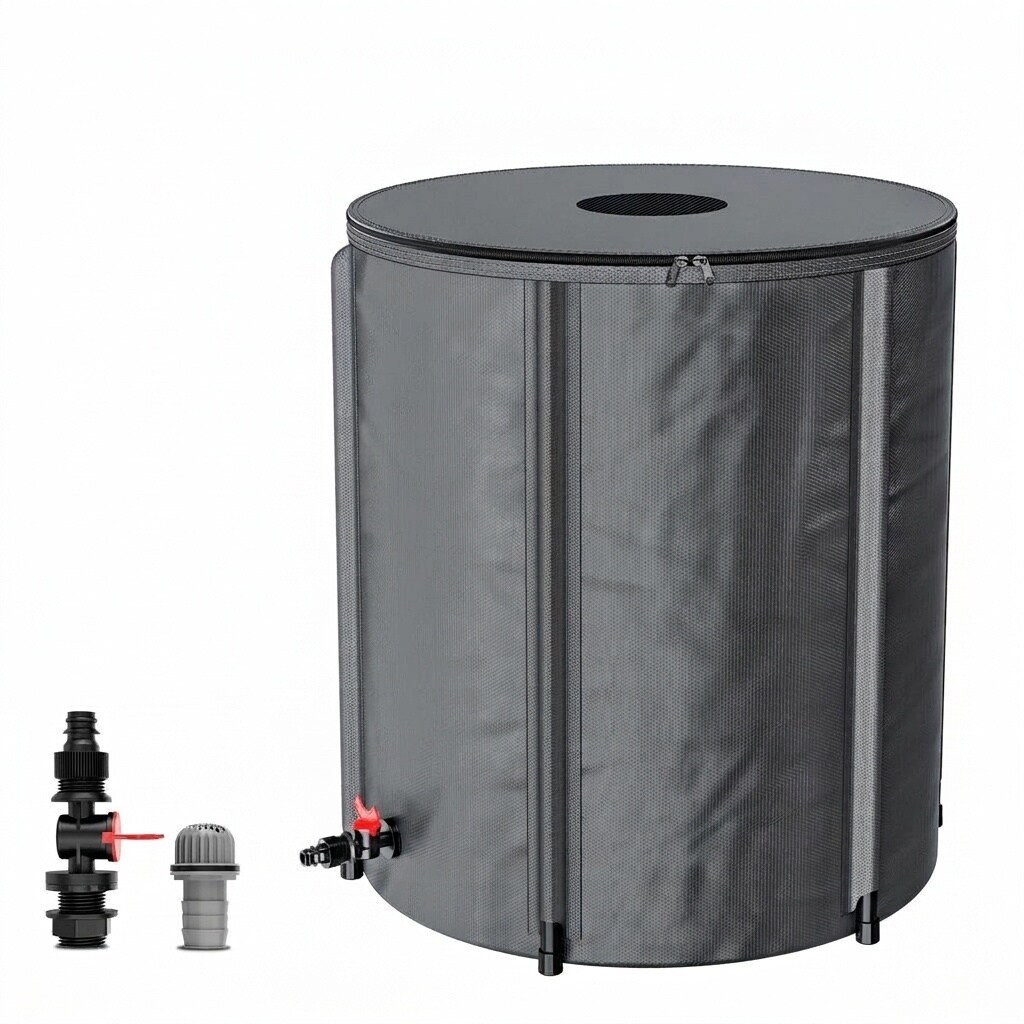 Etokfoks  53 gal Grey 550D PVC Collapsible Rain Barrel Portable Rainwater Collection Tank with Filter Spigots Kit 1 Piece