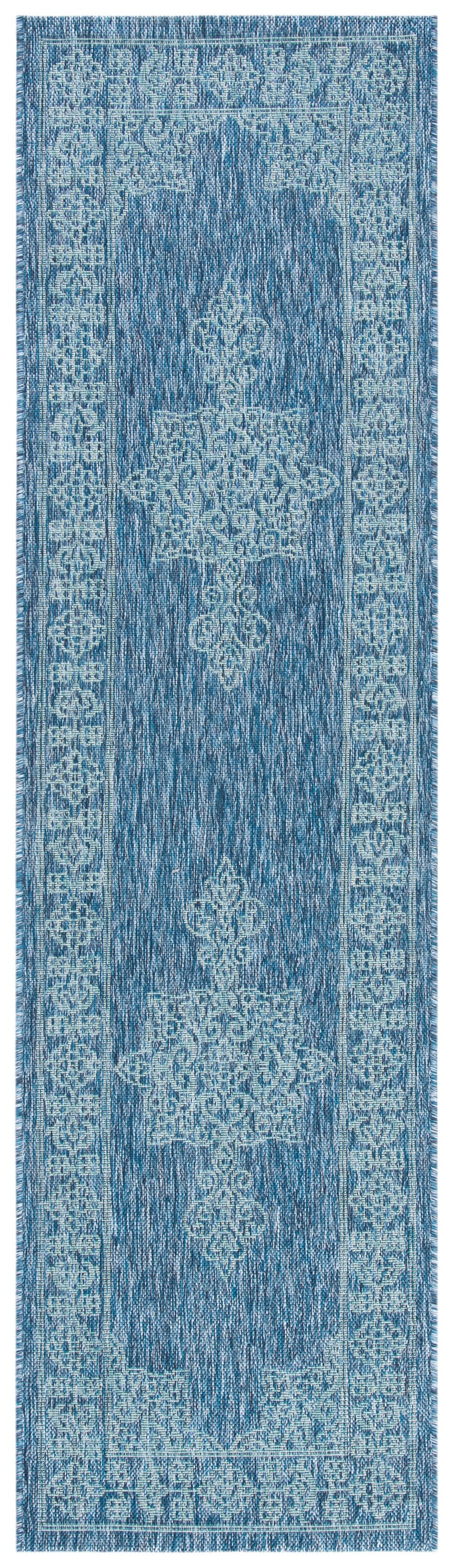 Safavieh CY8232-39421-28 Courtyard 2 x 8 (ft) Loomed Polypropylene Navy/Ivory Rectangular Indoor/Outdoor Abstract Coastal Runner rug