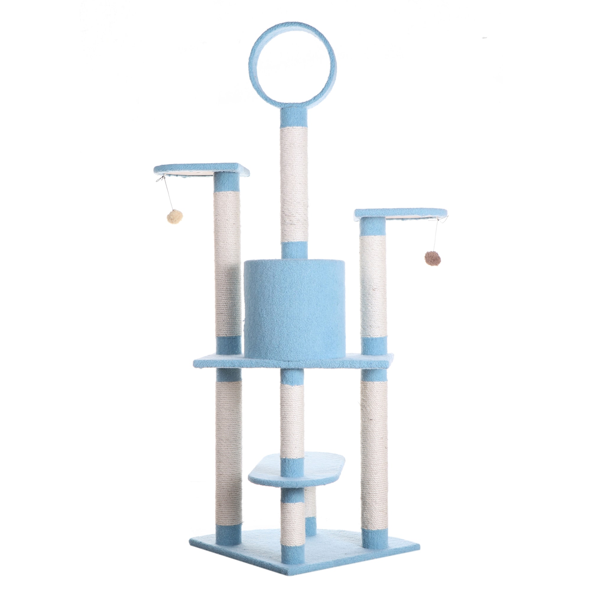 Sky Blue 65-Inch Faux Fleece and Sisal Cat Tree