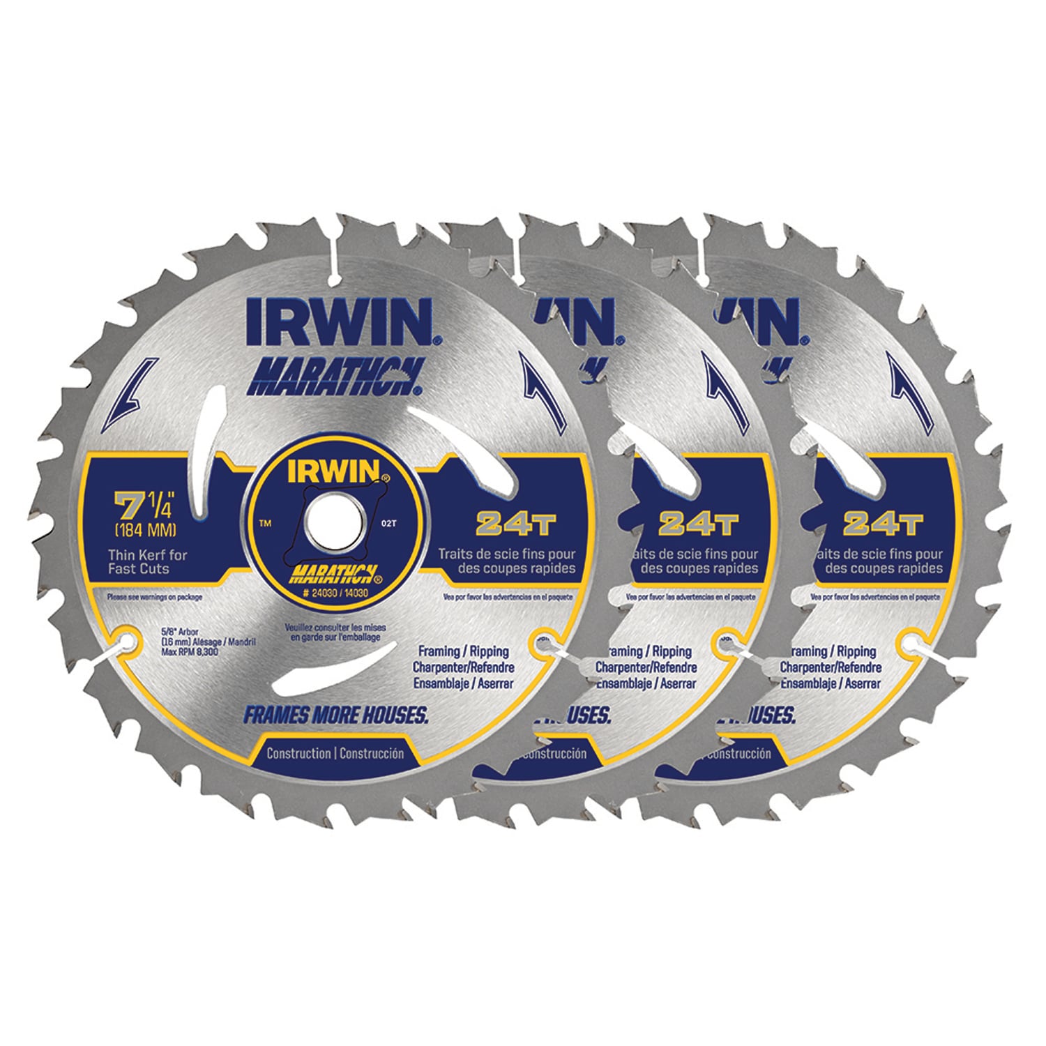Irwin 24030 *Set Of 5* 7-1/4" 24 T Framing Ripping Carbide Circular Saw Blade 
