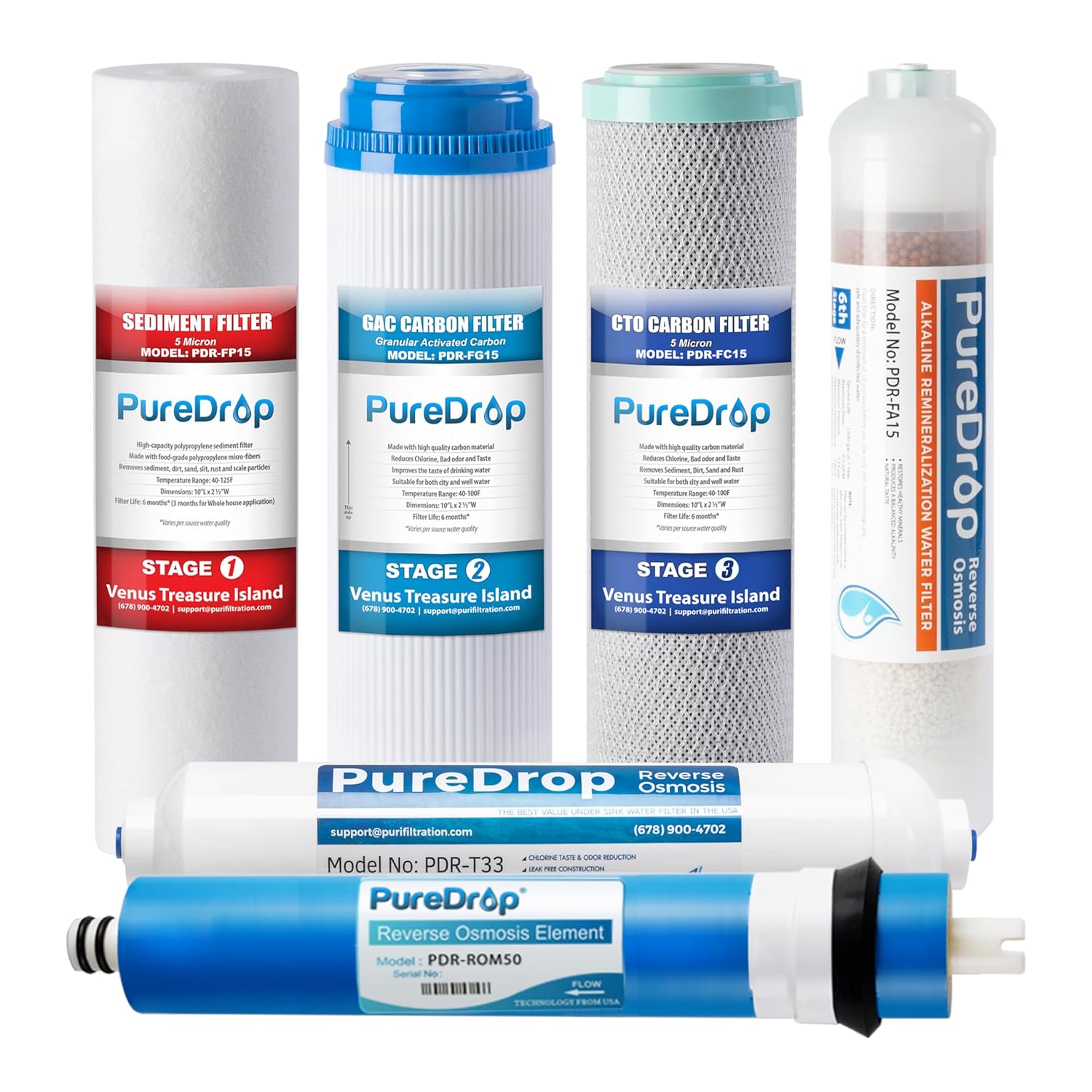 PureDrop PDR-F6K PDR-F6K Reverse osmosis Under sink Replacement Filter 6 -Pack