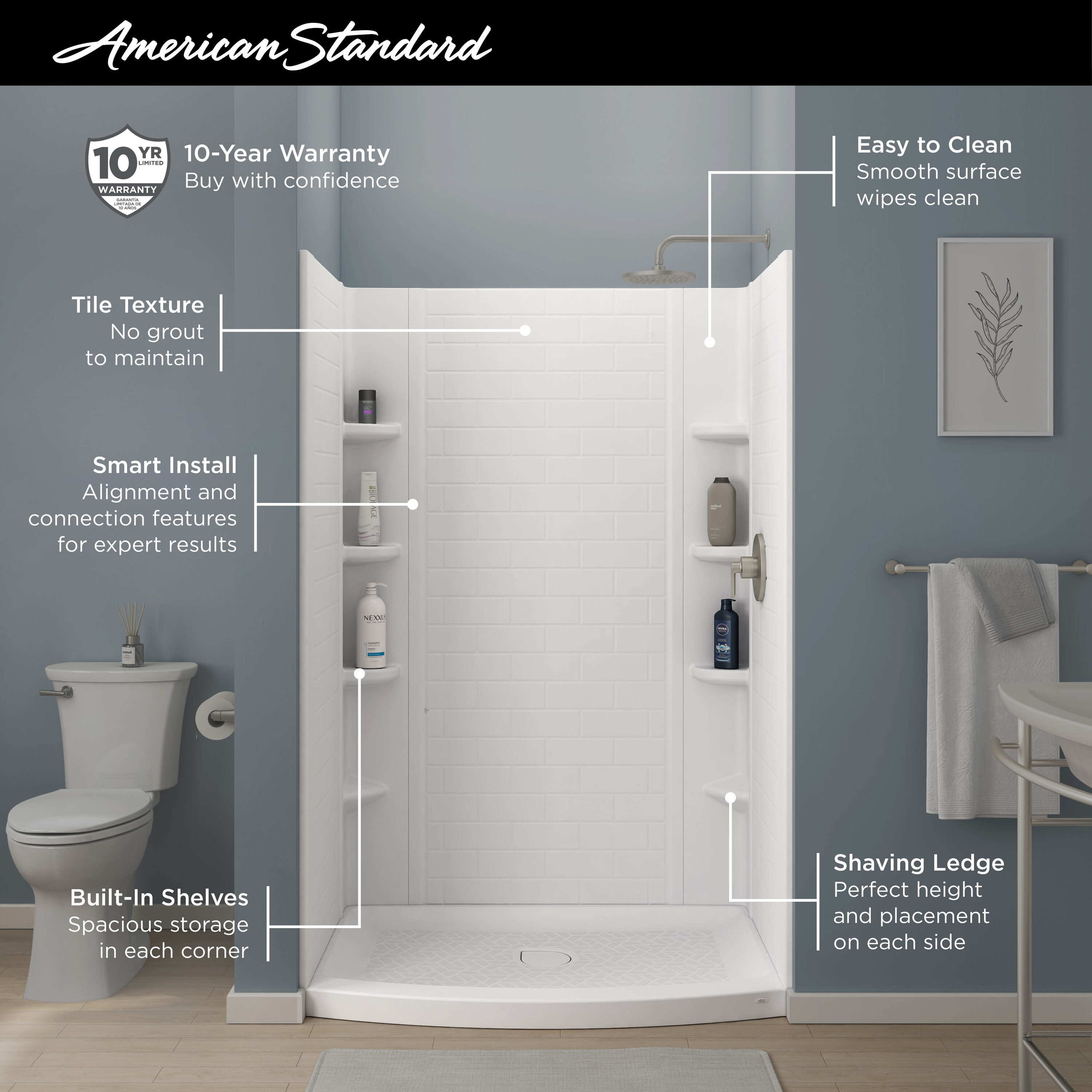 American standard walk in shower with folding outlet seat