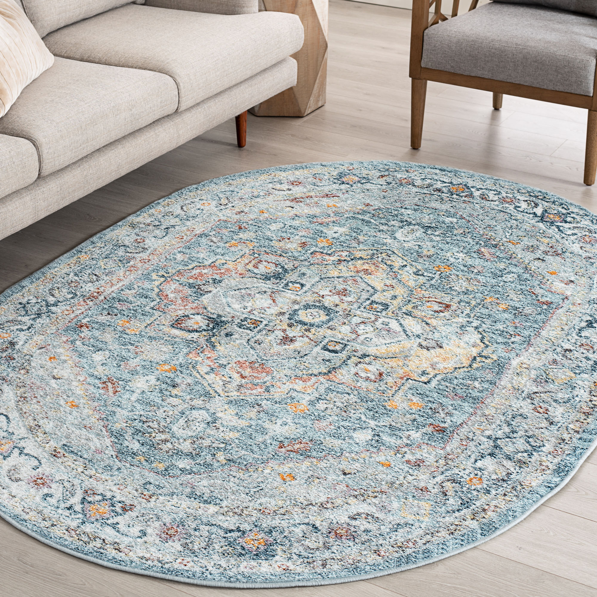 Tayse WFL4161 5X8OVL Wakefield 5 x 8 (ft) Loomed Polypropylene Gray Blue Oval Indoor Area rug