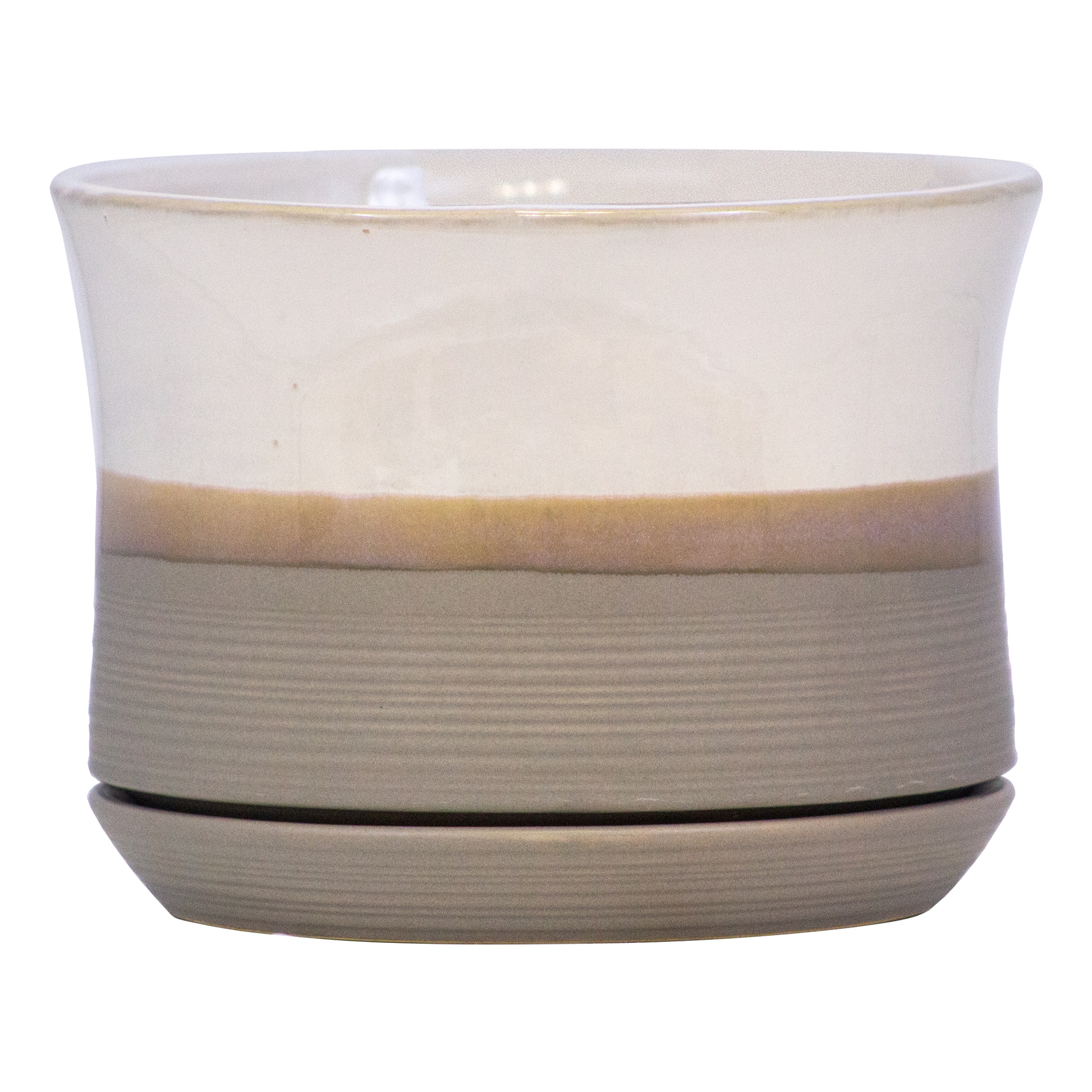 allen + roth CR01701S-08H Round 8.07-in W Small Multiple colors/finishes Ceramic Indoor/Outdoor Planter with Drainage Holes Attached Saucer