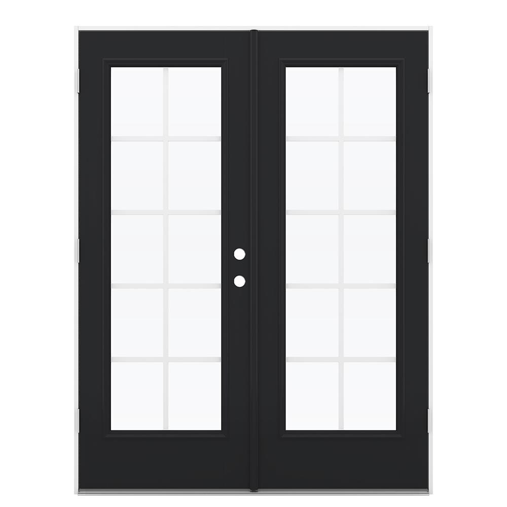 JELD-WEN 60-in x 80-in 4-9/16-in Low-e Eclipse Fiberglass French Right-Hand Outswing Double Patio Door