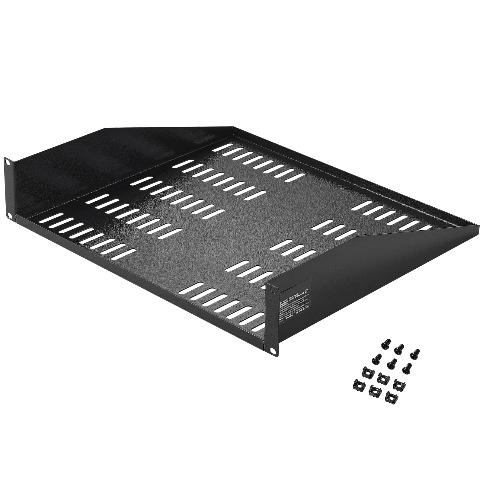 VEVOR SCFWQJJGB2U106427V0 2U Server Rack Shelf  16in /406mm Depth  50lbs Max Load Capacity Vented Cantilever or Wall Mount Rack Mount Shelf with Tray  Good Air Circulation for 19in /482.6mm Network Cabinet or Equipment Rack