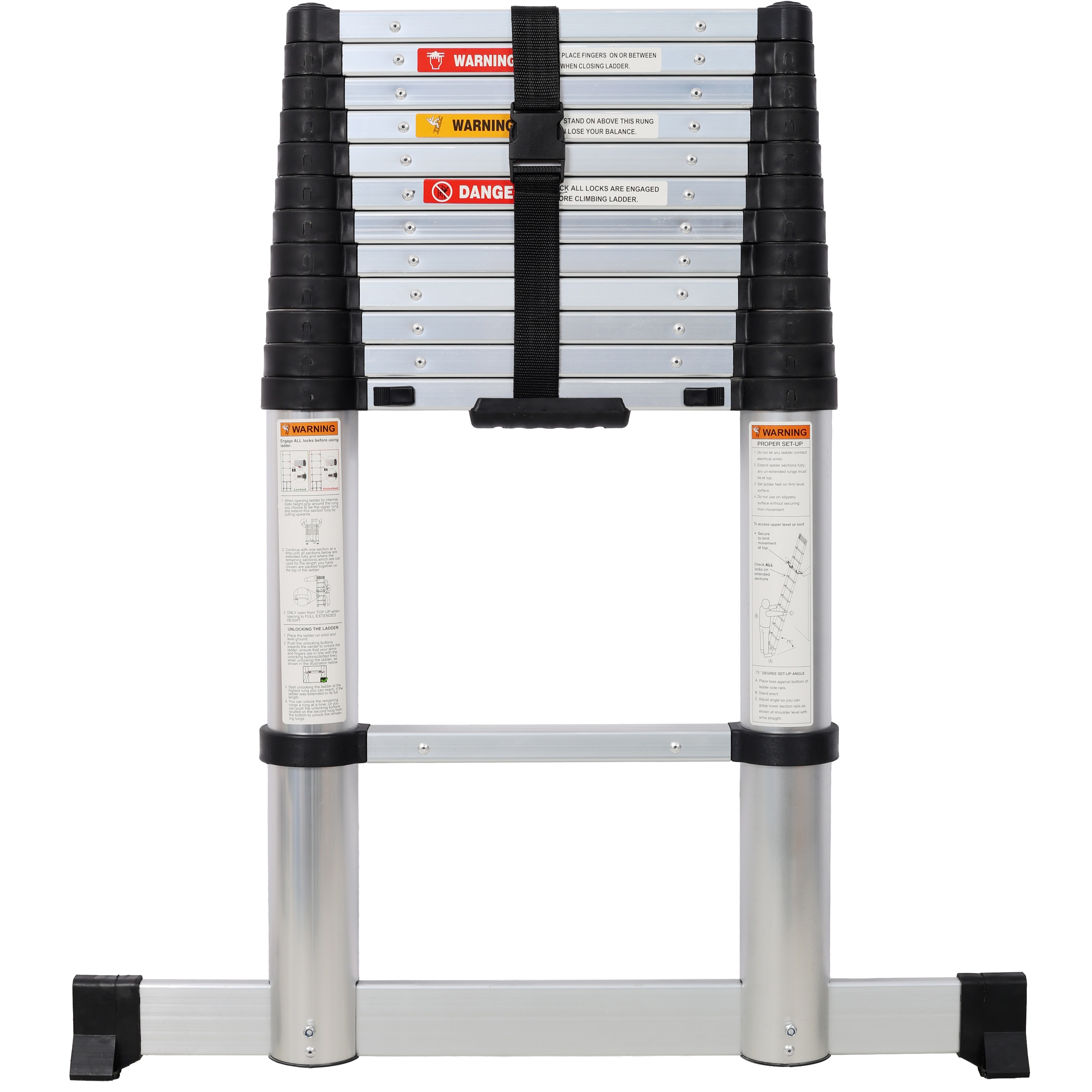 HyperDrop Cart 12.5-ft Aluminum Telescopic Extension Ladder with Stabilizer for Outdoor Working