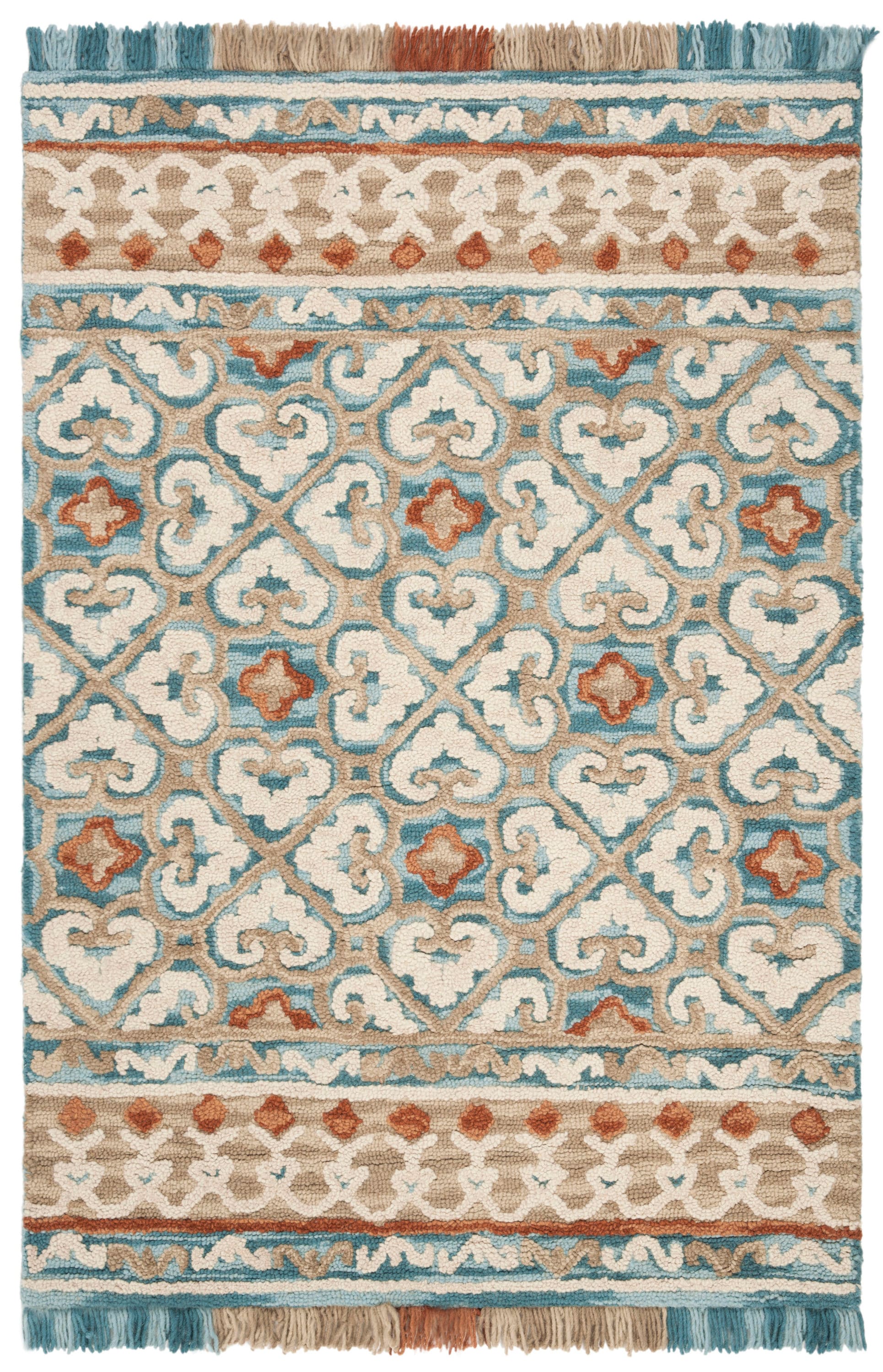 Safavieh BLM420B-4 Blossom Omie 4 x 6 (ft) Tufted Wool Ivory/Blue Rectangular Indoor Floral/Botanical Farmhouse/Cottage Area rug
