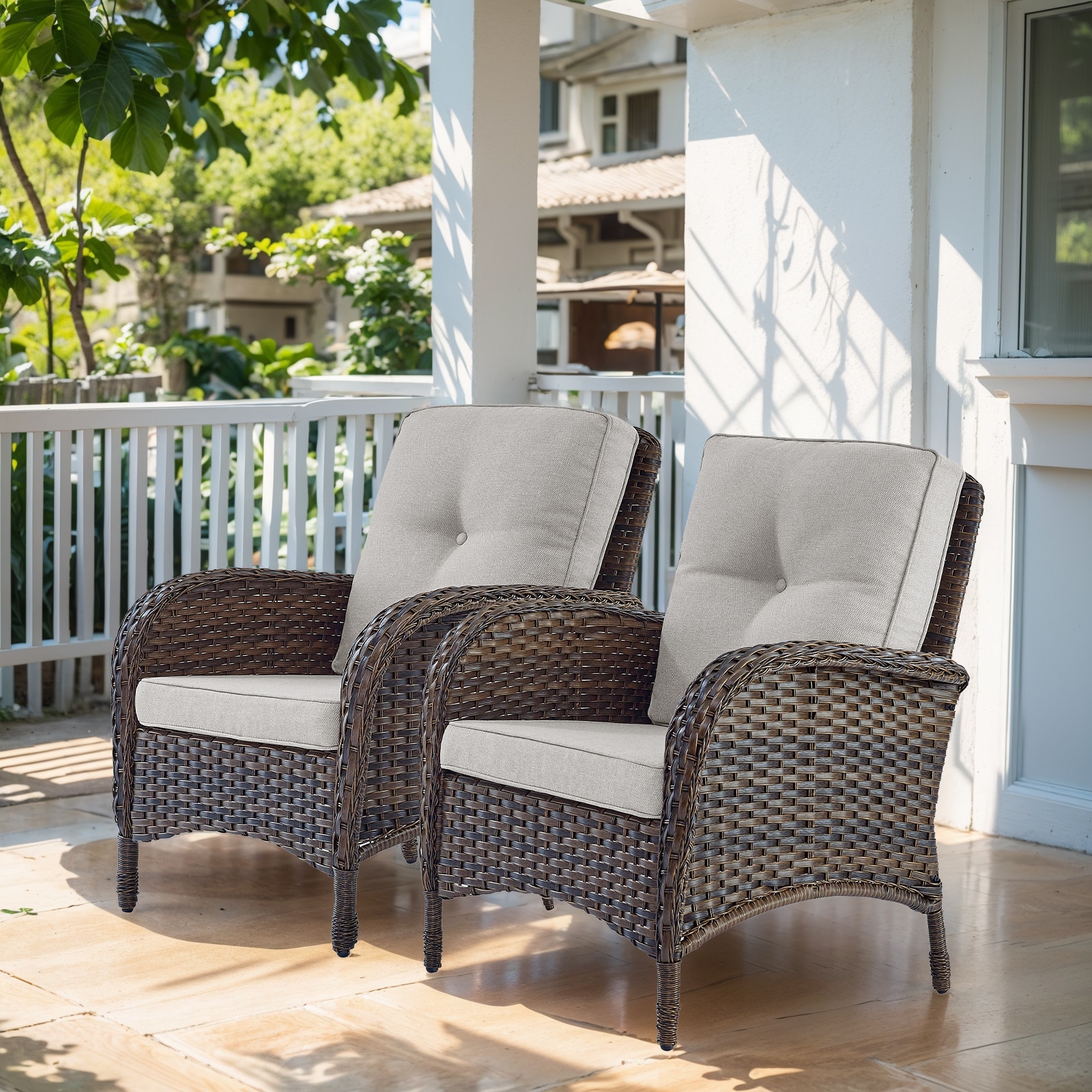  PA087-2 PACHAIRS-T Set of 2 Wicker Brown Steel Frame Stationary Conversation Chair with Beige Cushioned Seat