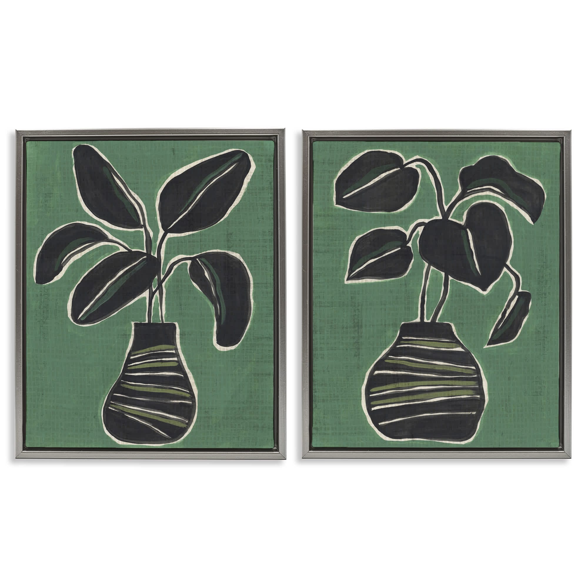 Stupell Industries B2-766-FFL-2PC-16X20 Green Toned House Plants 2 Piece Gray Framed Floater Canvas Set By June Erica Vess 17 x 21