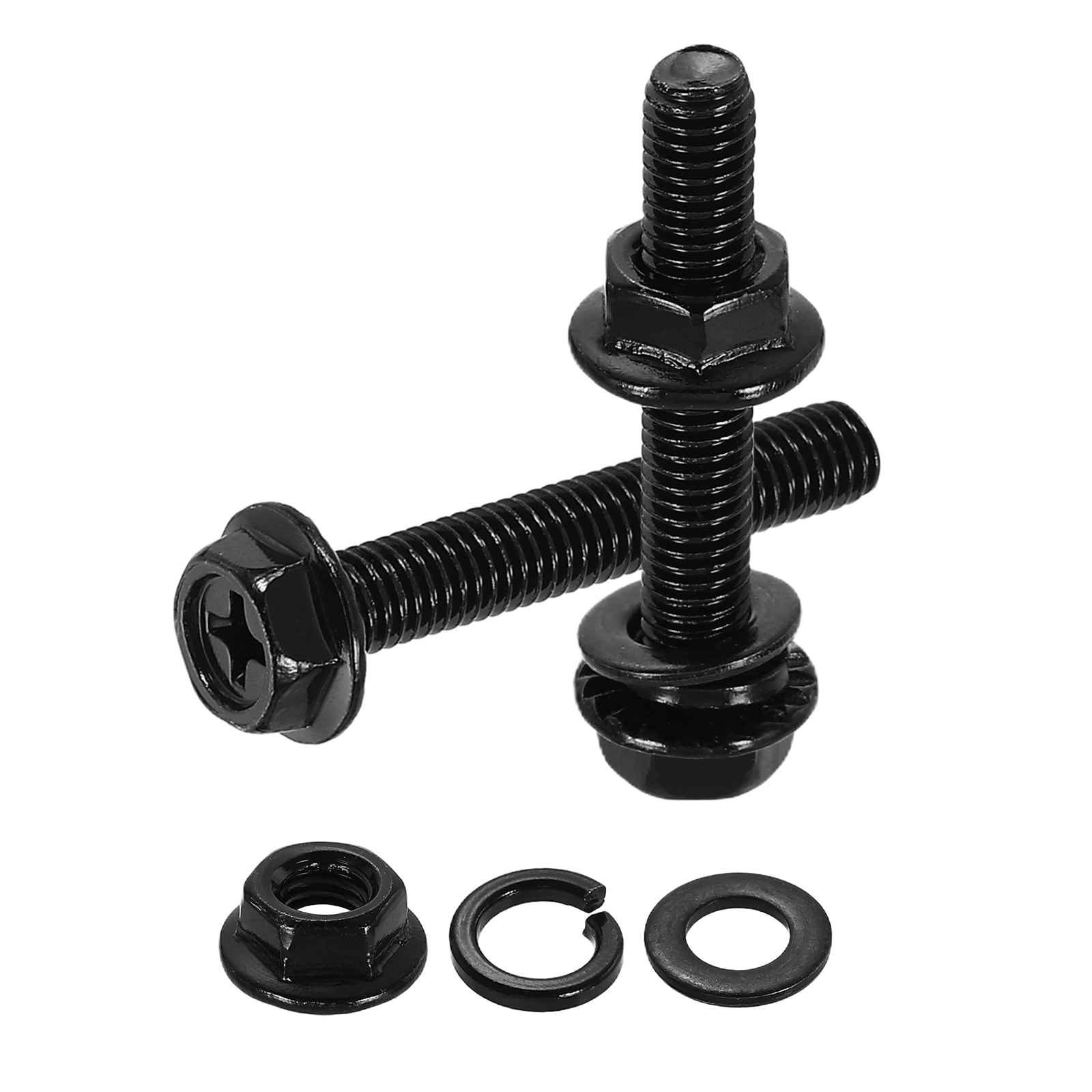 Unique Bargains M5 x 30mm Phillips Flanged Hex Head Bolts 10pcs 304 Stainless Steel Flange Hexagon Screws with Nuts Flat and Lock Washers Fully Threaded for Machinery Industry Home Black