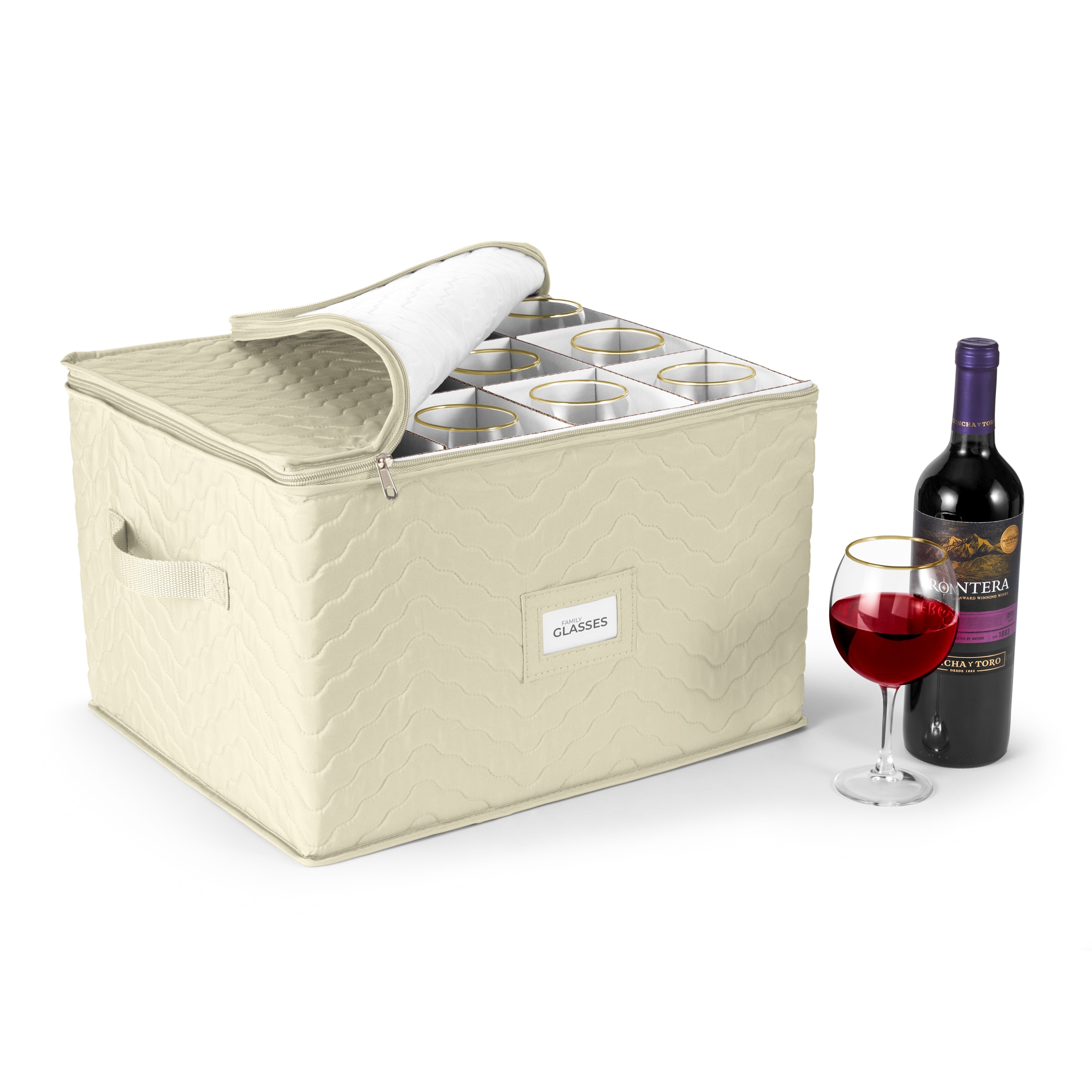 SORBUS - Deluxe Quilted Stemware Case with Dividers Service for 12 Great for Protecting Wine Gla...