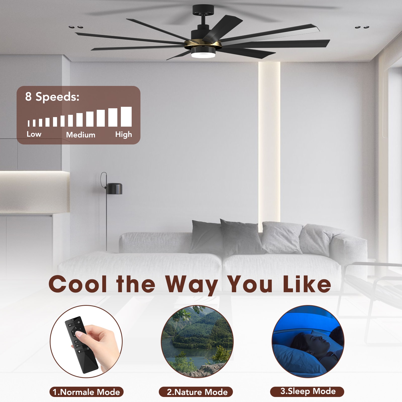 COWSAR LSCF-FL9290-BLACK Ceiling-Fans - View #6